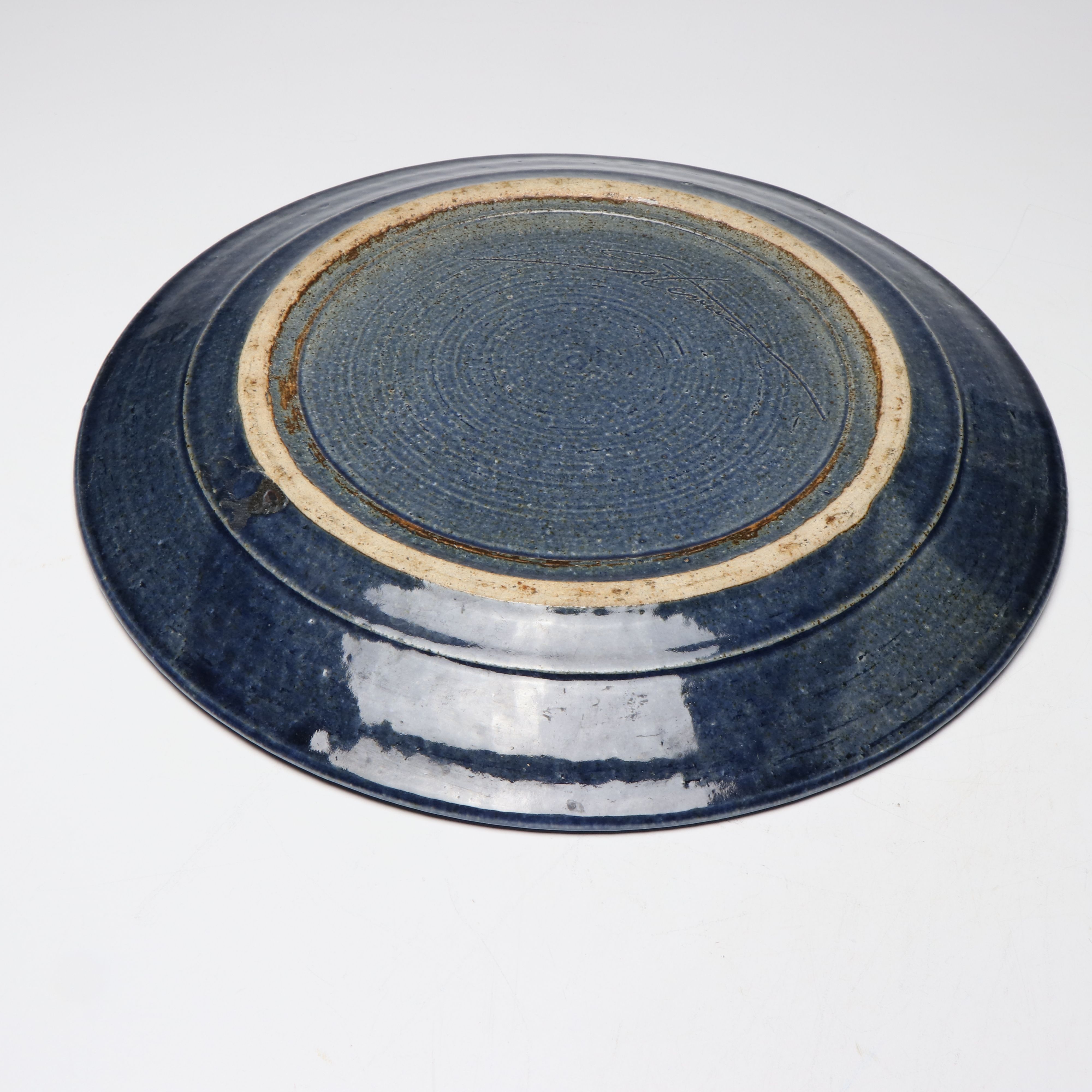 Artist Signed Abstract Crackle Glaze Plate