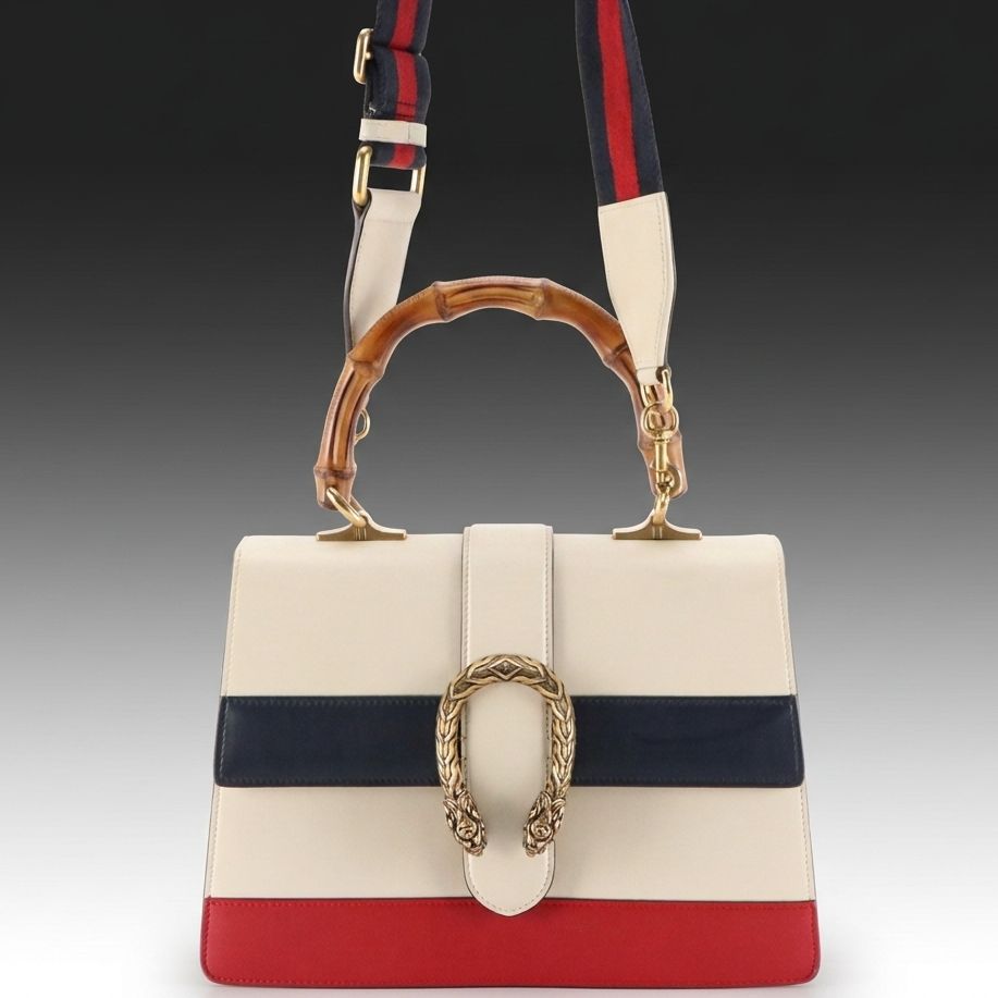 Gucci Dionysus Bamboo Two-Way Bag in Red, White & Blue Striped Calfskin Leather