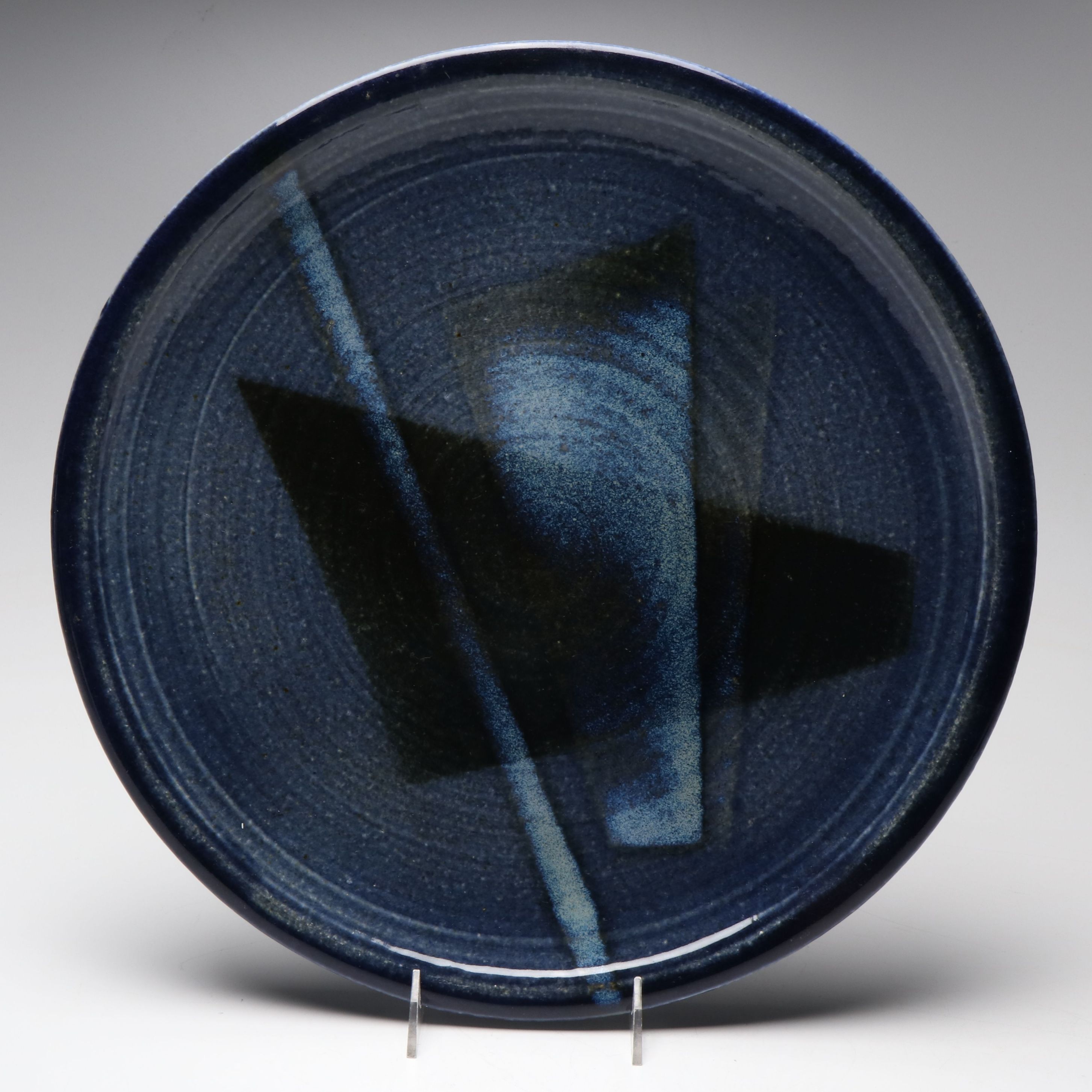 Artist Signed Abstract Crackle Glaze Plate