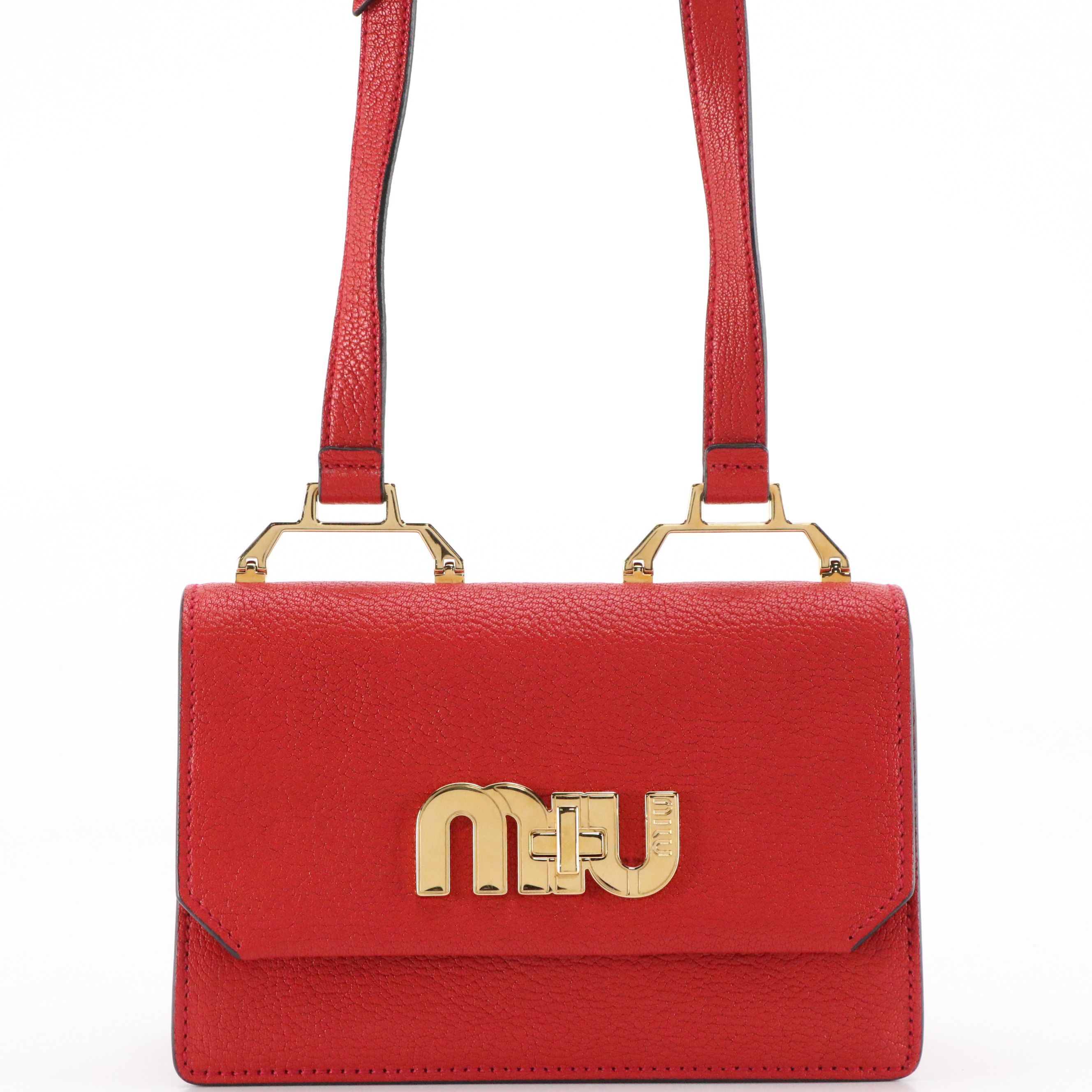 Miu Miu Logo Flap Shoulder Bag 5BH087 in Fuoco Madras Leather