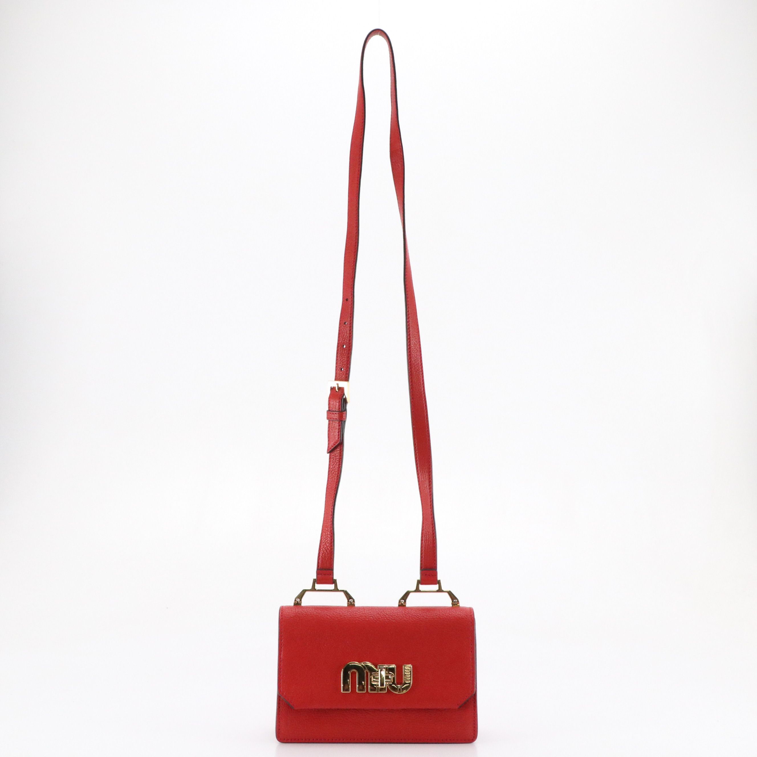 Miu Miu Logo Flap Shoulder Bag 5BH087 in Fuoco Madras Leather