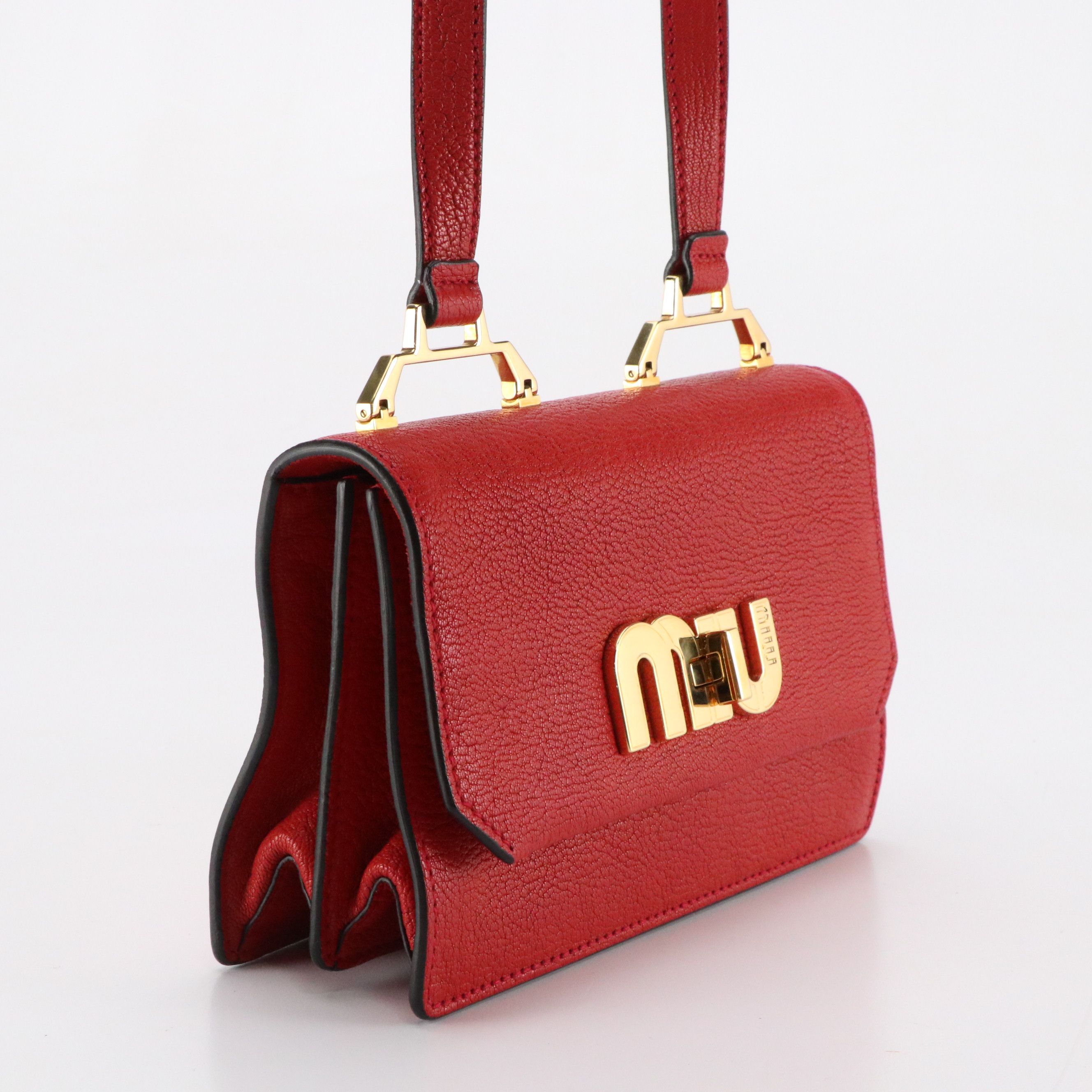 Miu Miu Logo Flap Shoulder Bag 5BH087 in Fuoco Madras Leather