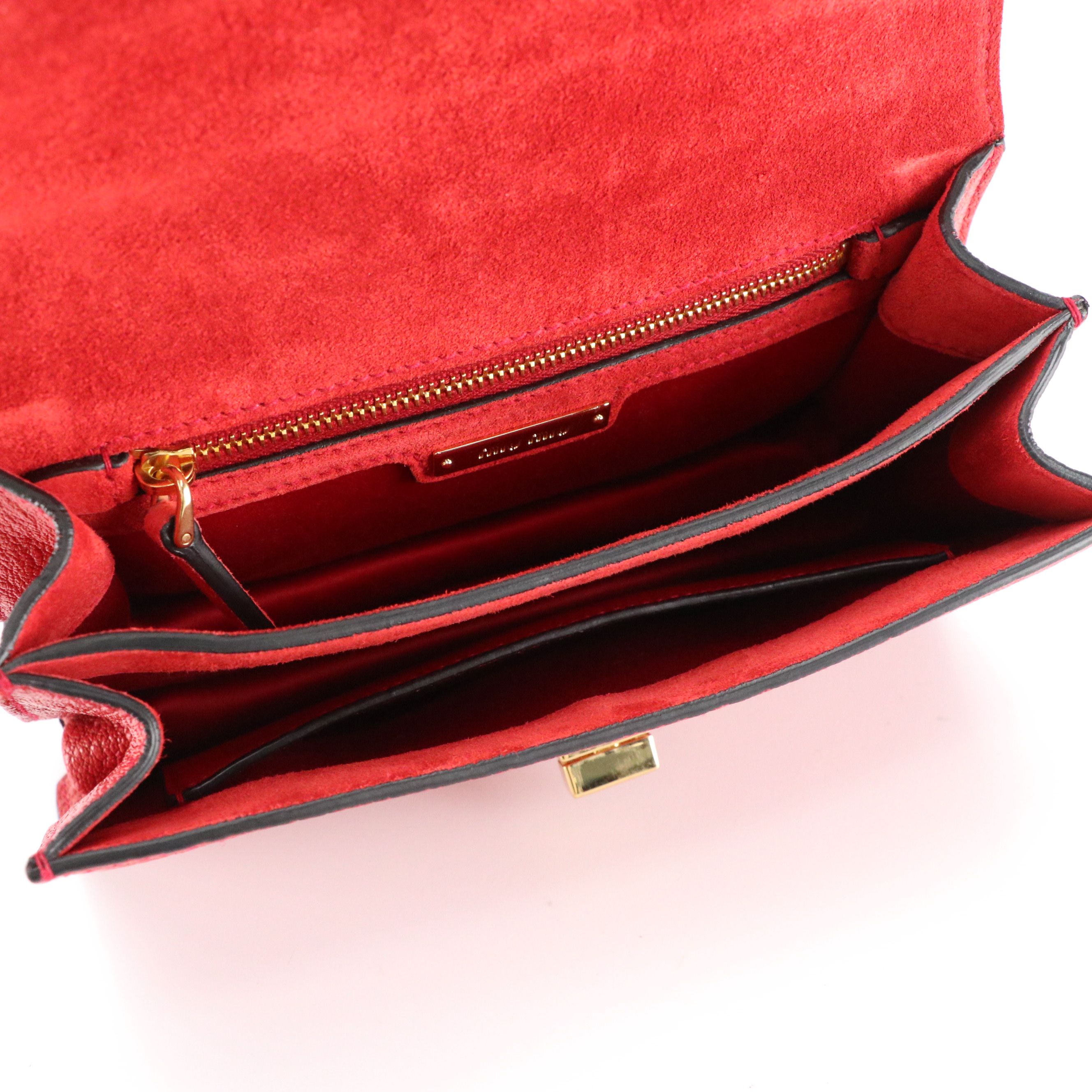 Miu Miu Logo Flap Shoulder Bag 5BH087 in Fuoco Madras Leather