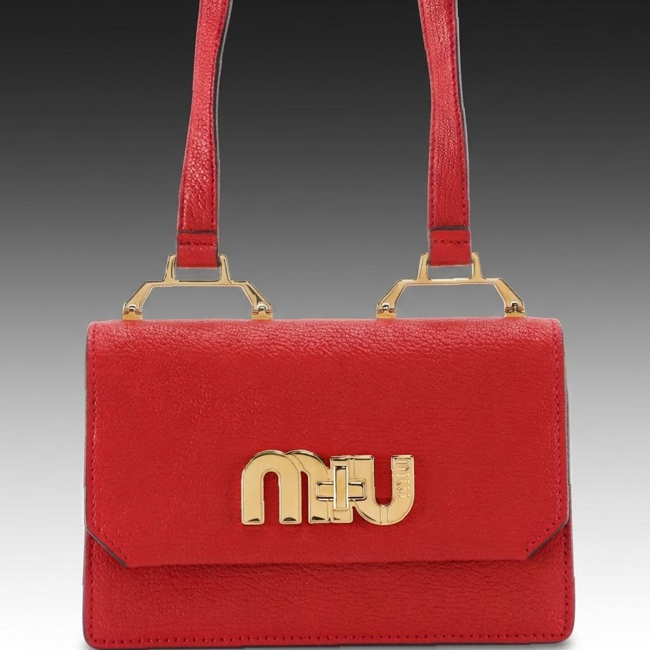 Miu Miu Logo Flap Shoulder Bag 5BH087 in Fuoco Madras Leather