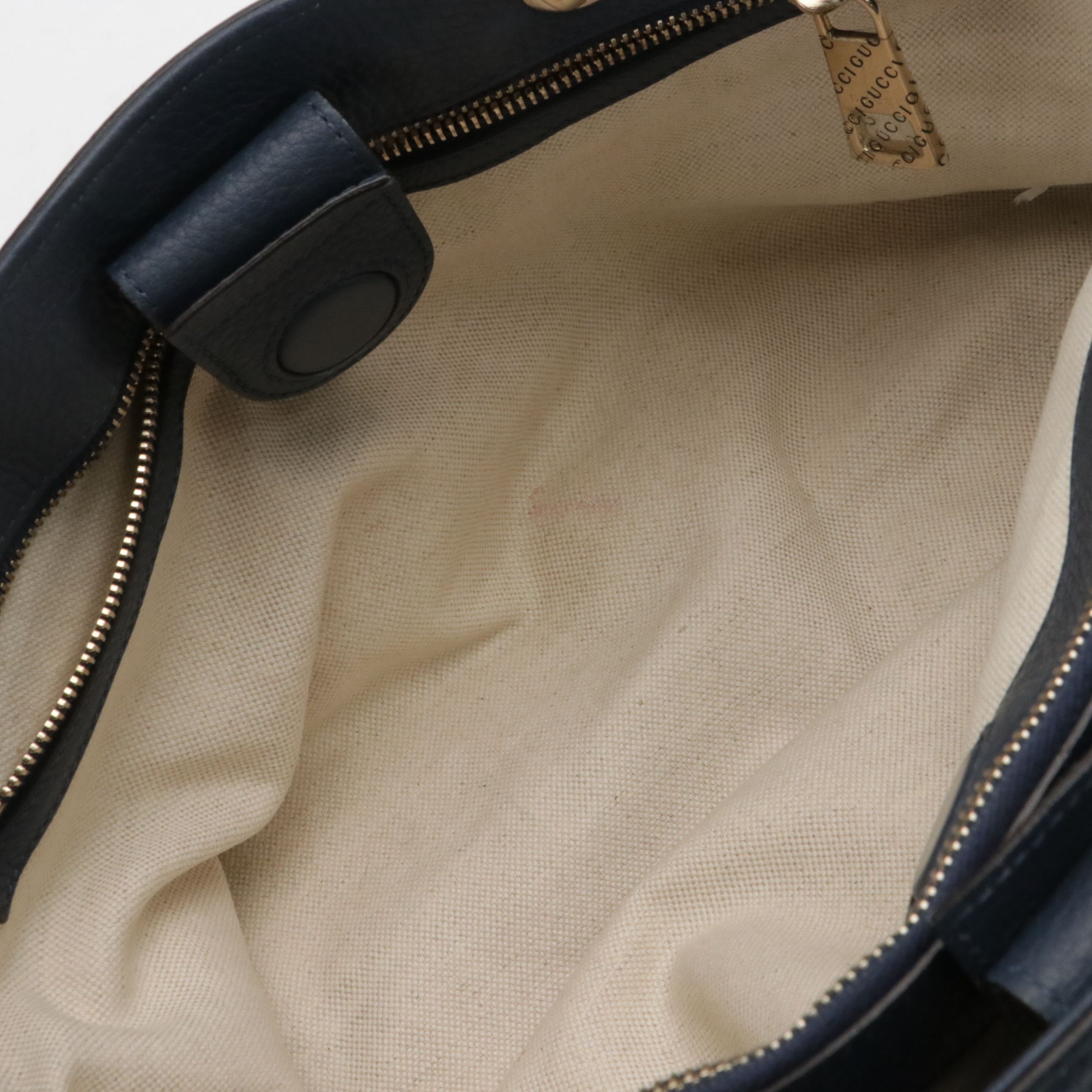 Gucci Bamboo Handle Two-Way Shopper Tote in Navy Blue Grained Calfskin Leather