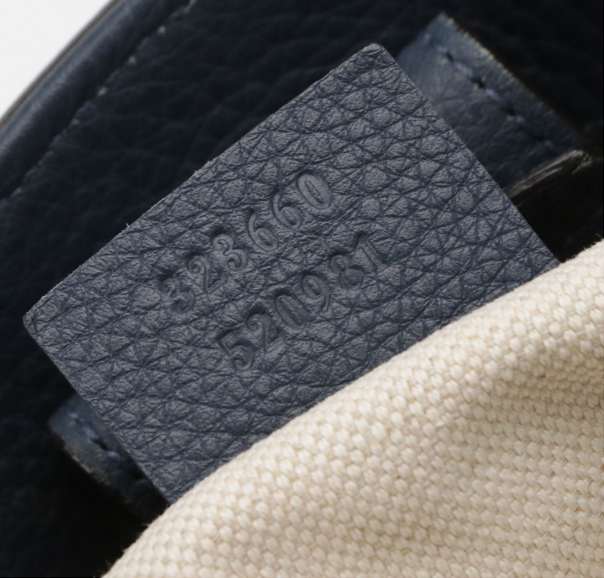 Gucci Bamboo Handle Two-Way Shopper Tote in Navy Blue Grained Calfskin Leather