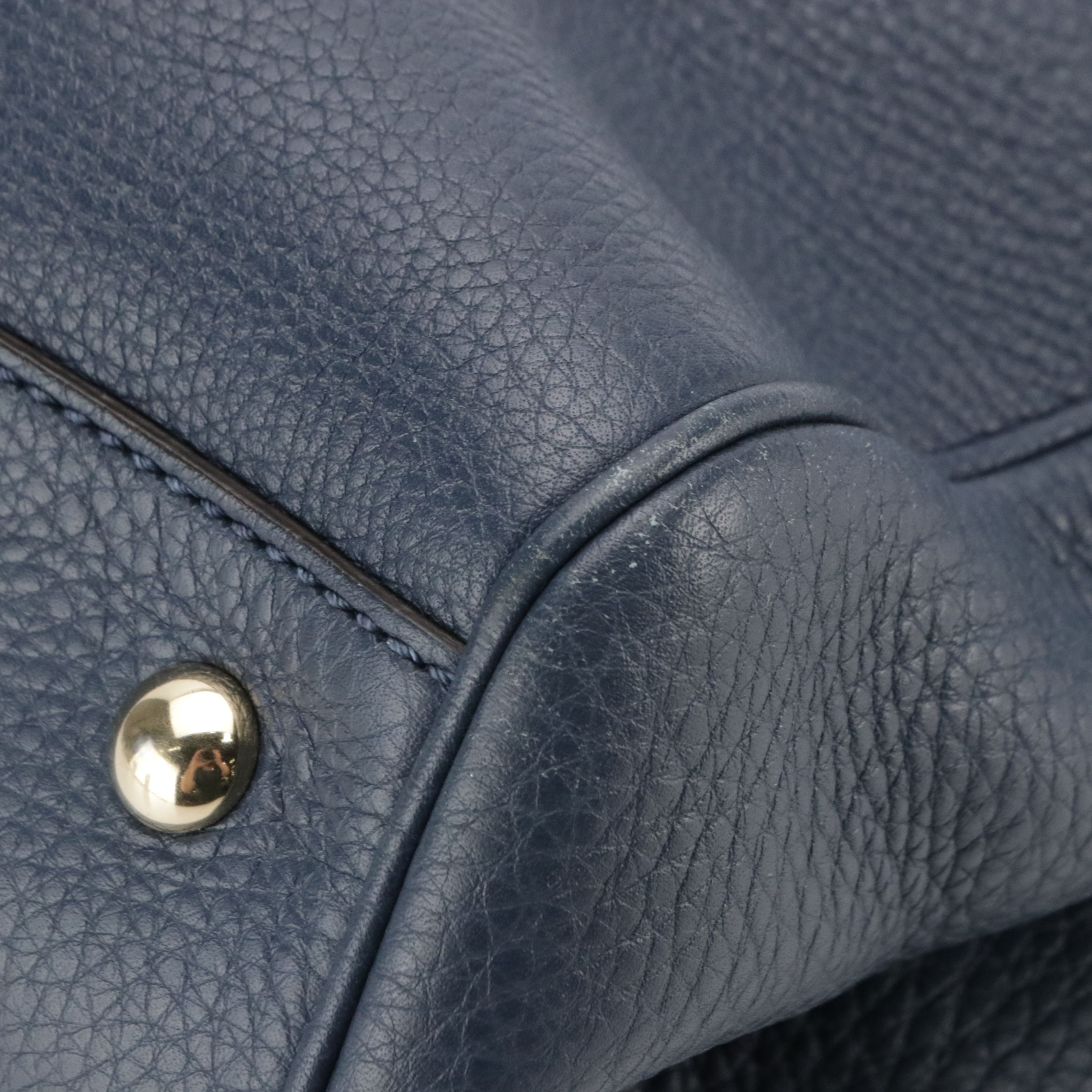 Gucci Bamboo Handle Two-Way Shopper Tote in Navy Blue Grained Calfskin Leather