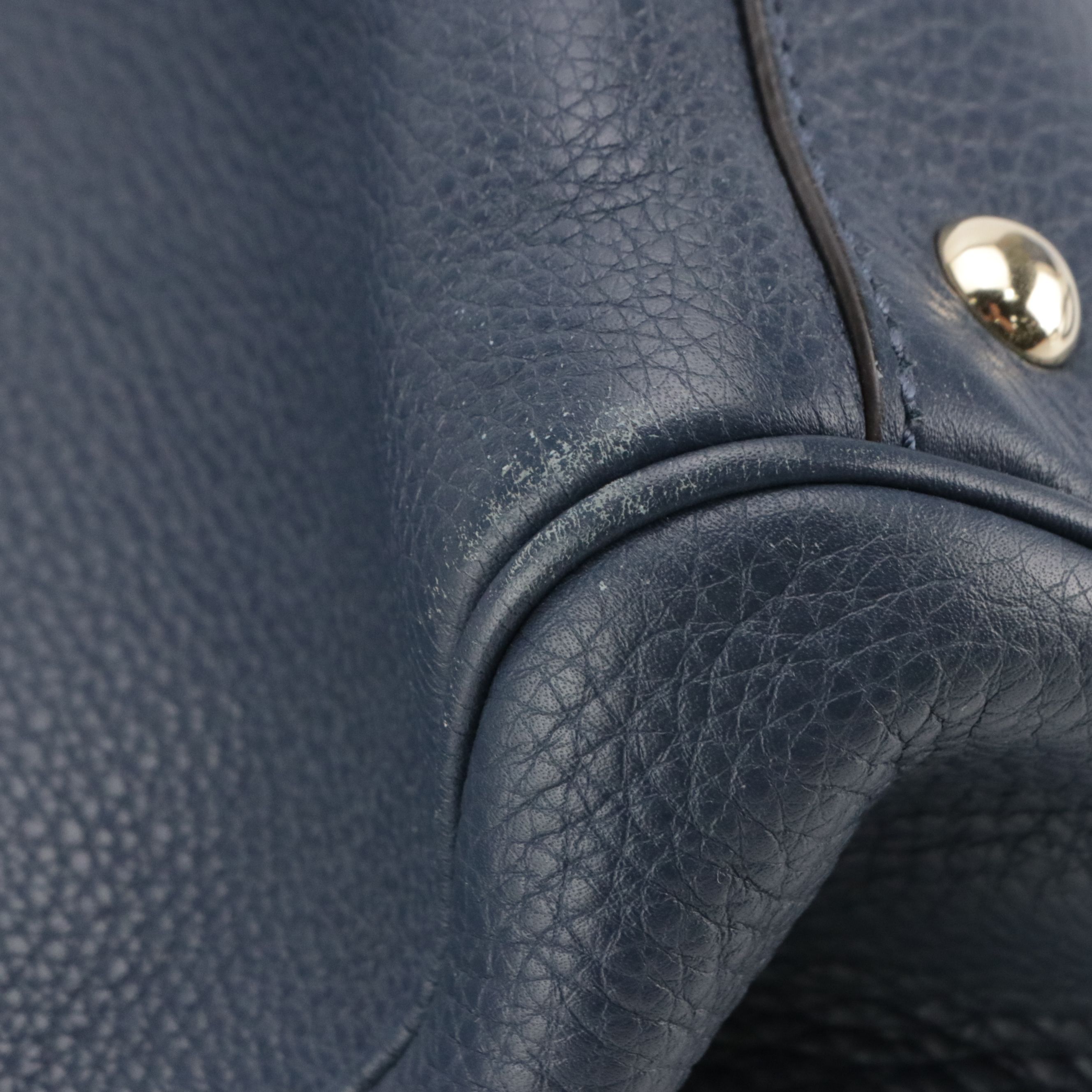 Gucci Bamboo Handle Two-Way Shopper Tote in Navy Blue Grained Calfskin Leather