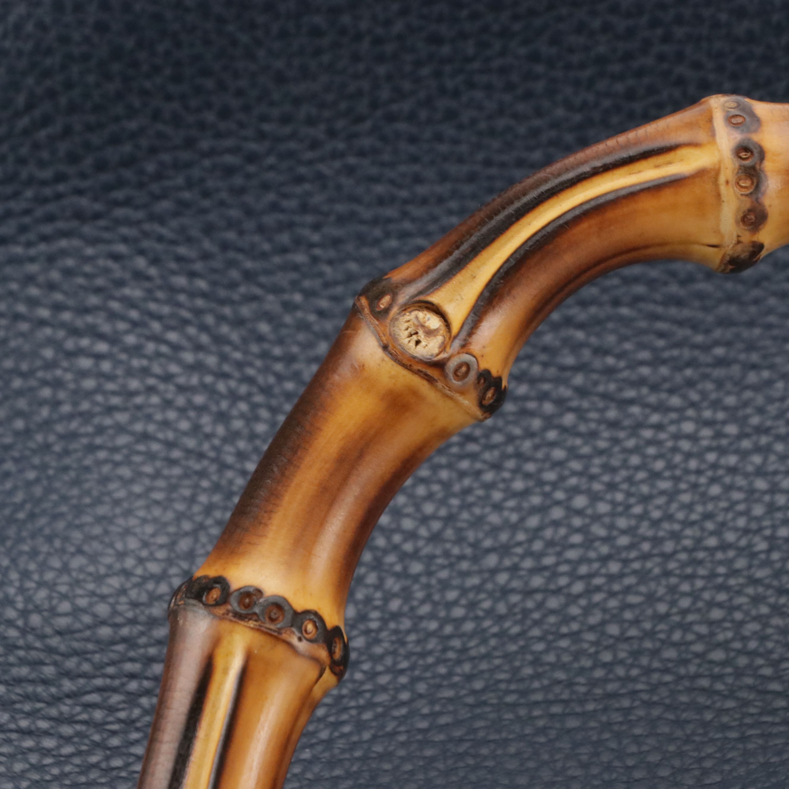 Gucci Bamboo Handle Two-Way Shopper Tote in Navy Blue Grained Calfskin Leather