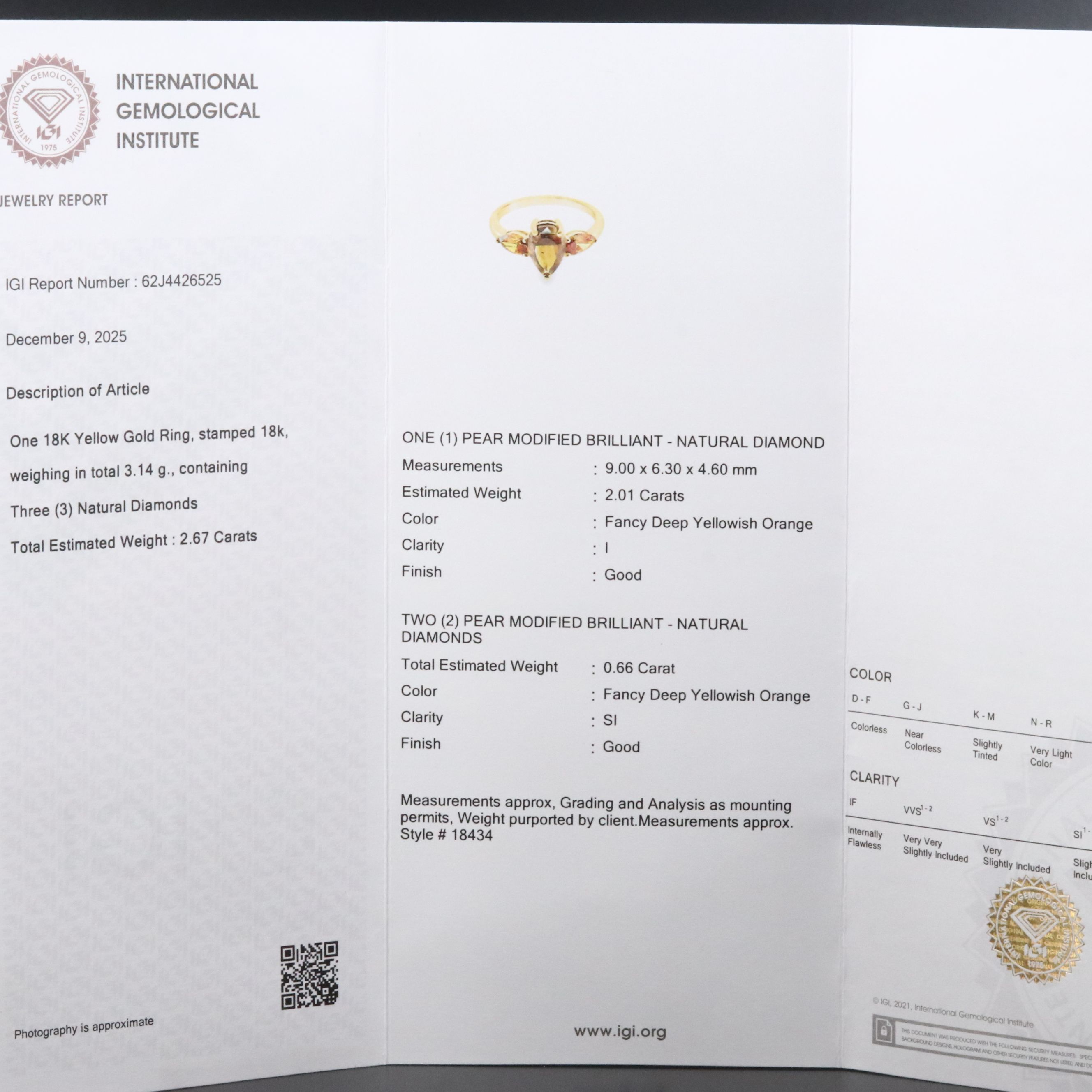 18K 2.67 CTW Fancy Diamond Ring with IGI Jewelry Report