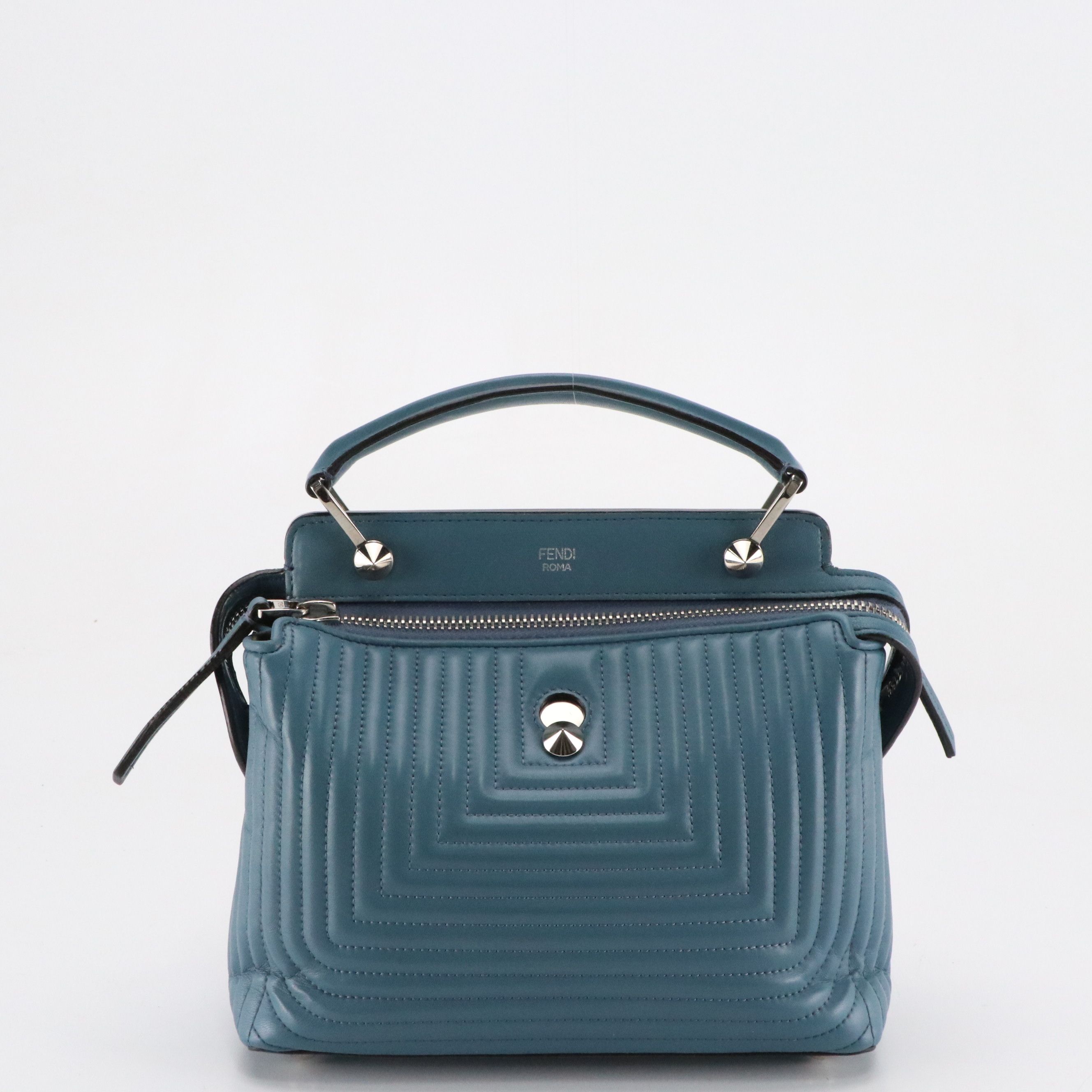 Fendi Small DotCom Satchel Bag in Blue Quilted Lambskin Leather