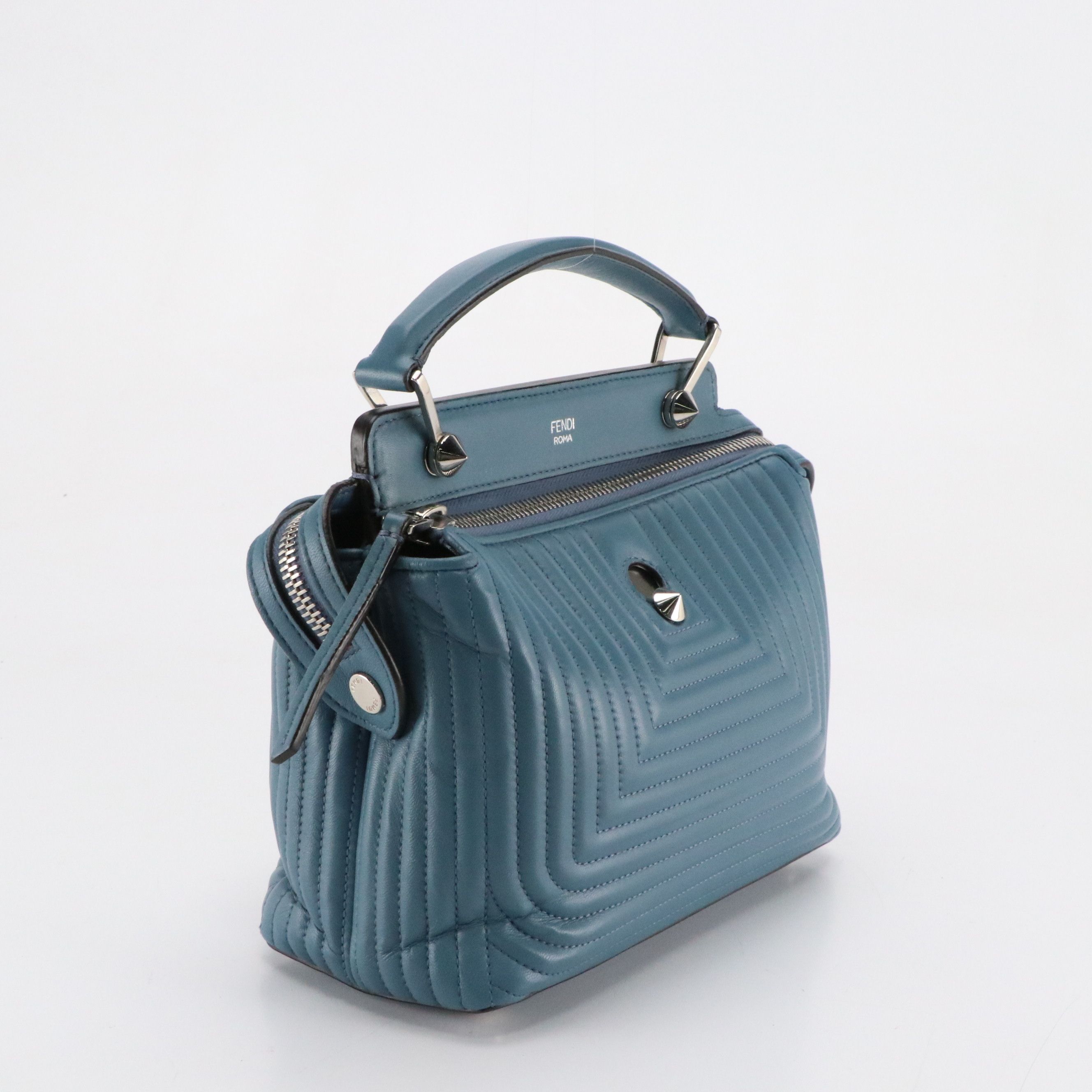 Fendi Small DotCom Satchel Bag in Blue Quilted Lambskin Leather