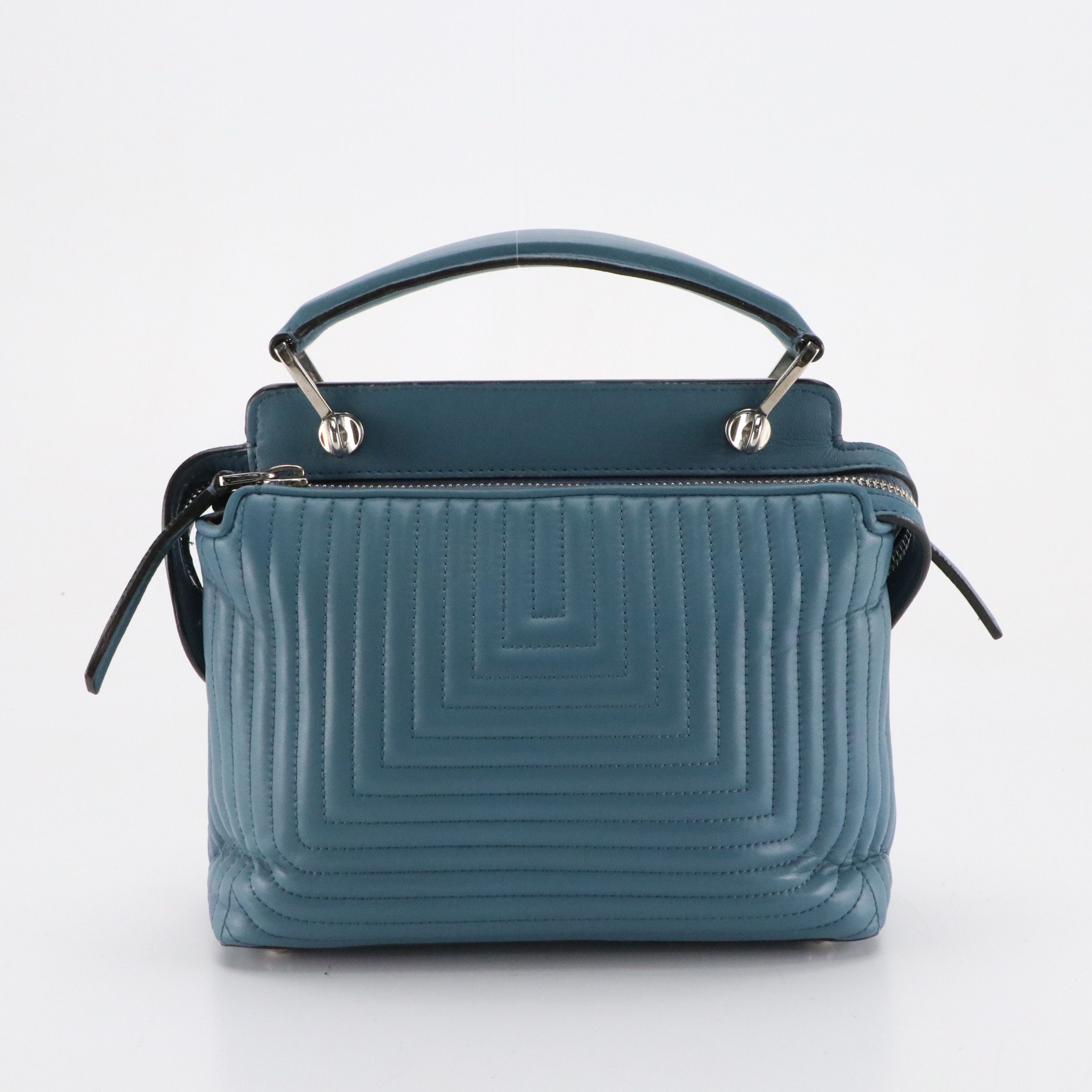 Fendi Small DotCom Satchel Bag in Blue Quilted Lambskin Leather