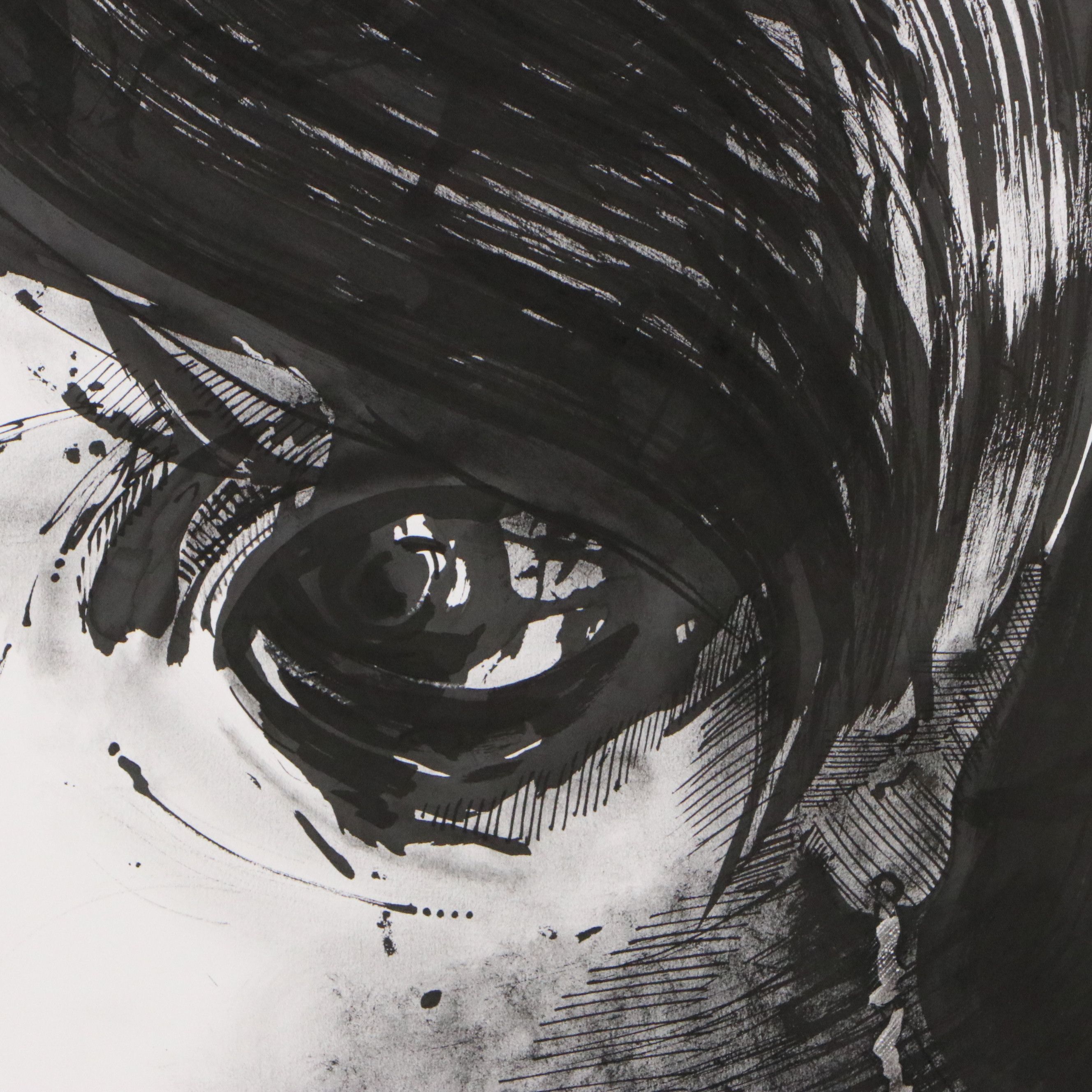 Raymond Graf Ink Wash Drawing "Girl with the Pearl," 2023