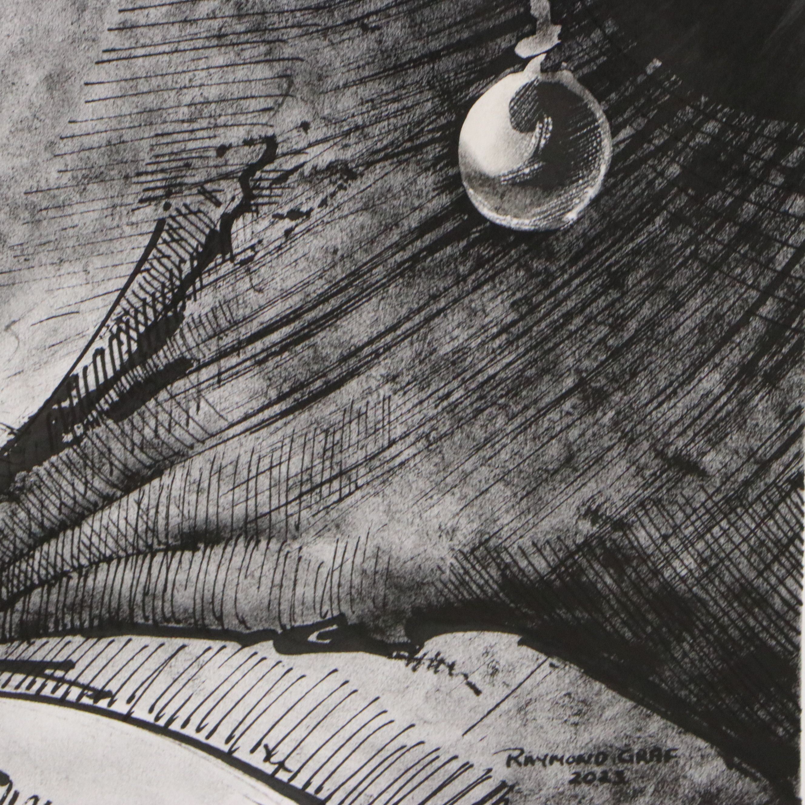 Raymond Graf Ink Wash Drawing "Girl with the Pearl," 2023