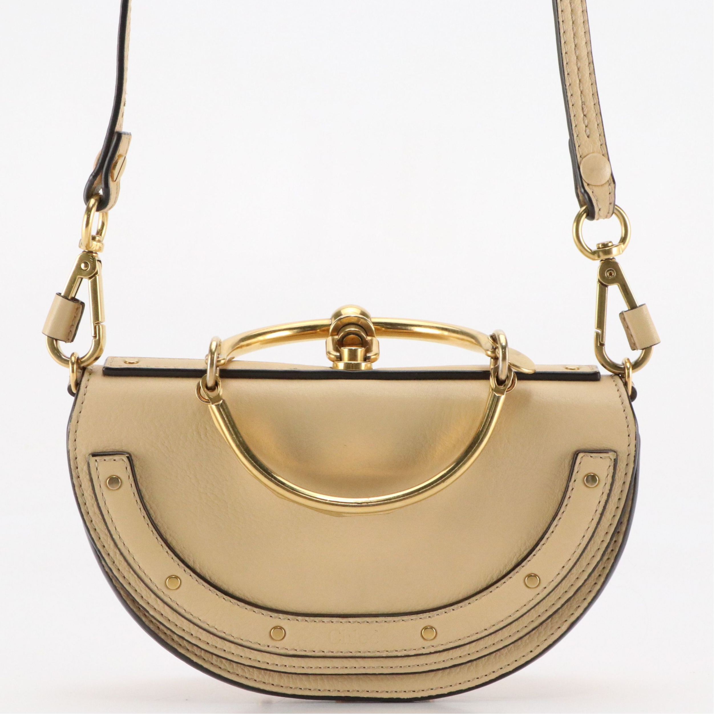 Chloé Nile Half Moon Crossbody Bracelet Bag in Beige Grained Calfskin Leather