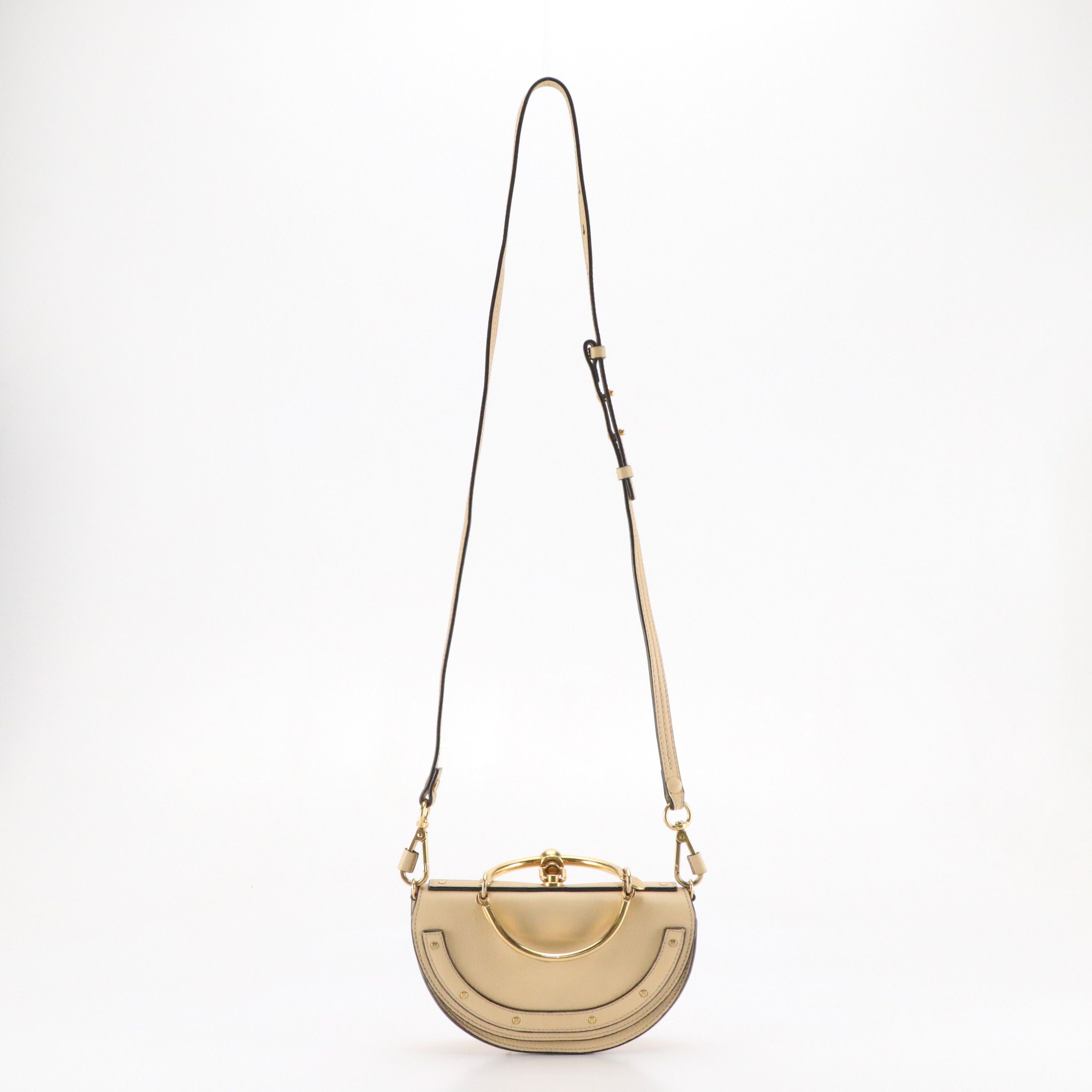 Chloé Nile Half Moon Crossbody Bracelet Bag in Beige Grained Calfskin Leather