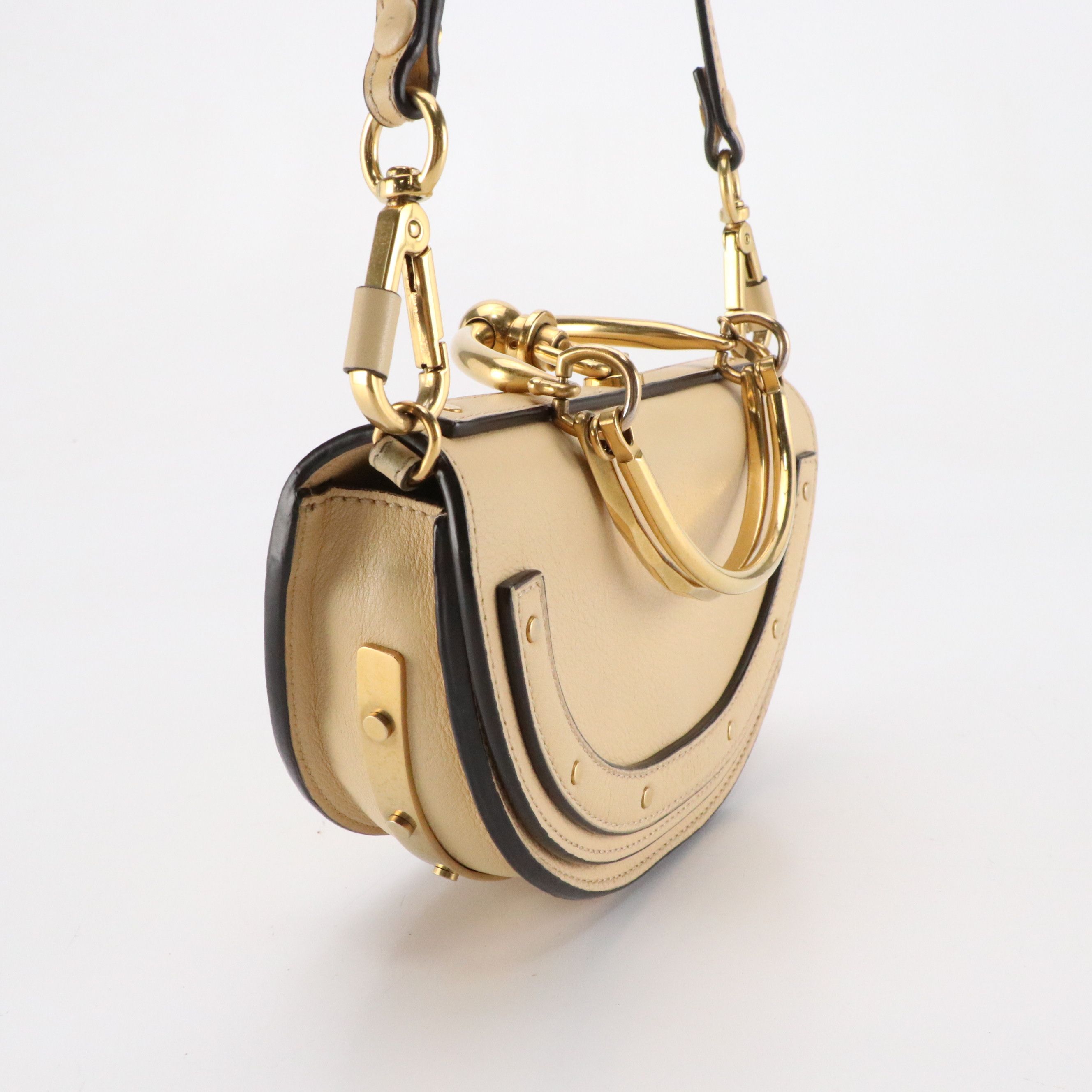 Chloé Nile Half Moon Crossbody Bracelet Bag in Beige Grained Calfskin Leather