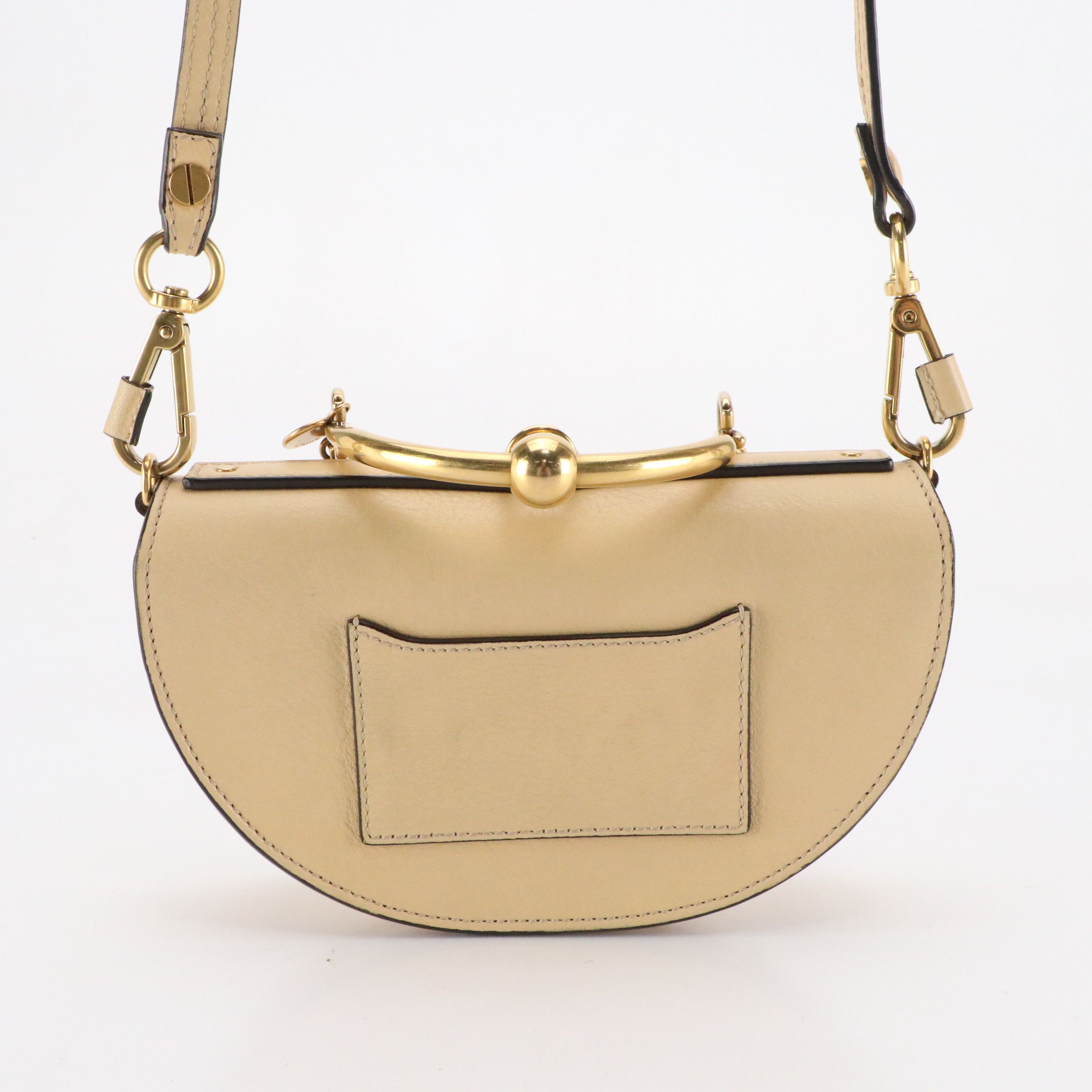 Chloé Nile Half Moon Crossbody Bracelet Bag in Beige Grained Calfskin Leather