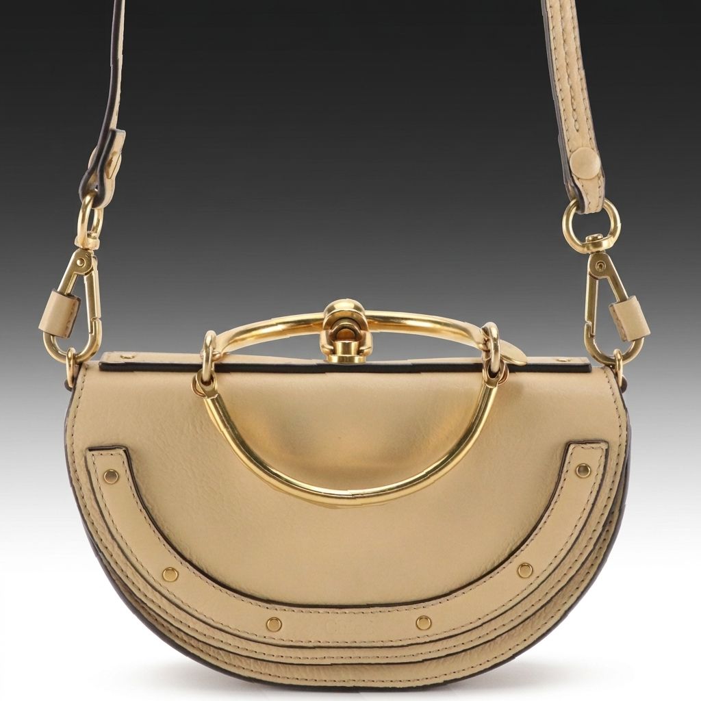 Chloé Nile Half Moon Crossbody Bracelet Bag in Beige Grained Calfskin Leather