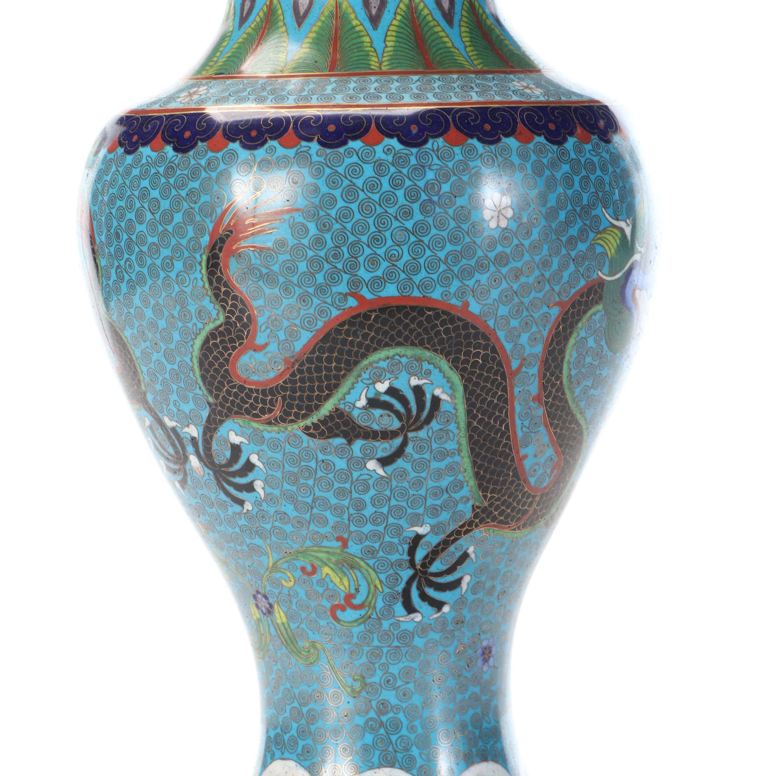Chinese Cloisonné Enamel on Brass Five-Toed Dragon Table Lamp