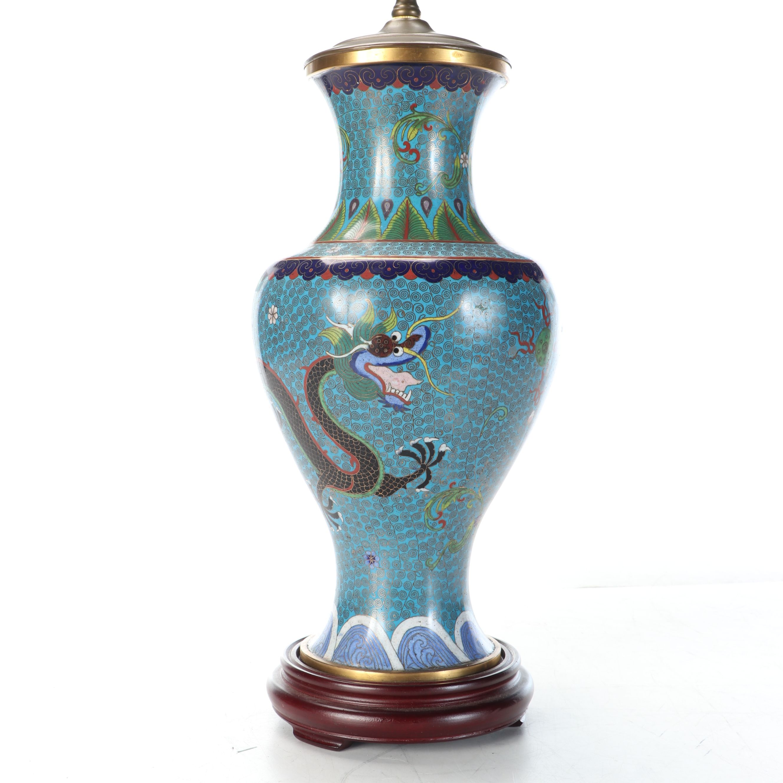 Chinese Cloisonné Enamel on Brass Five-Toed Dragon Table Lamp
