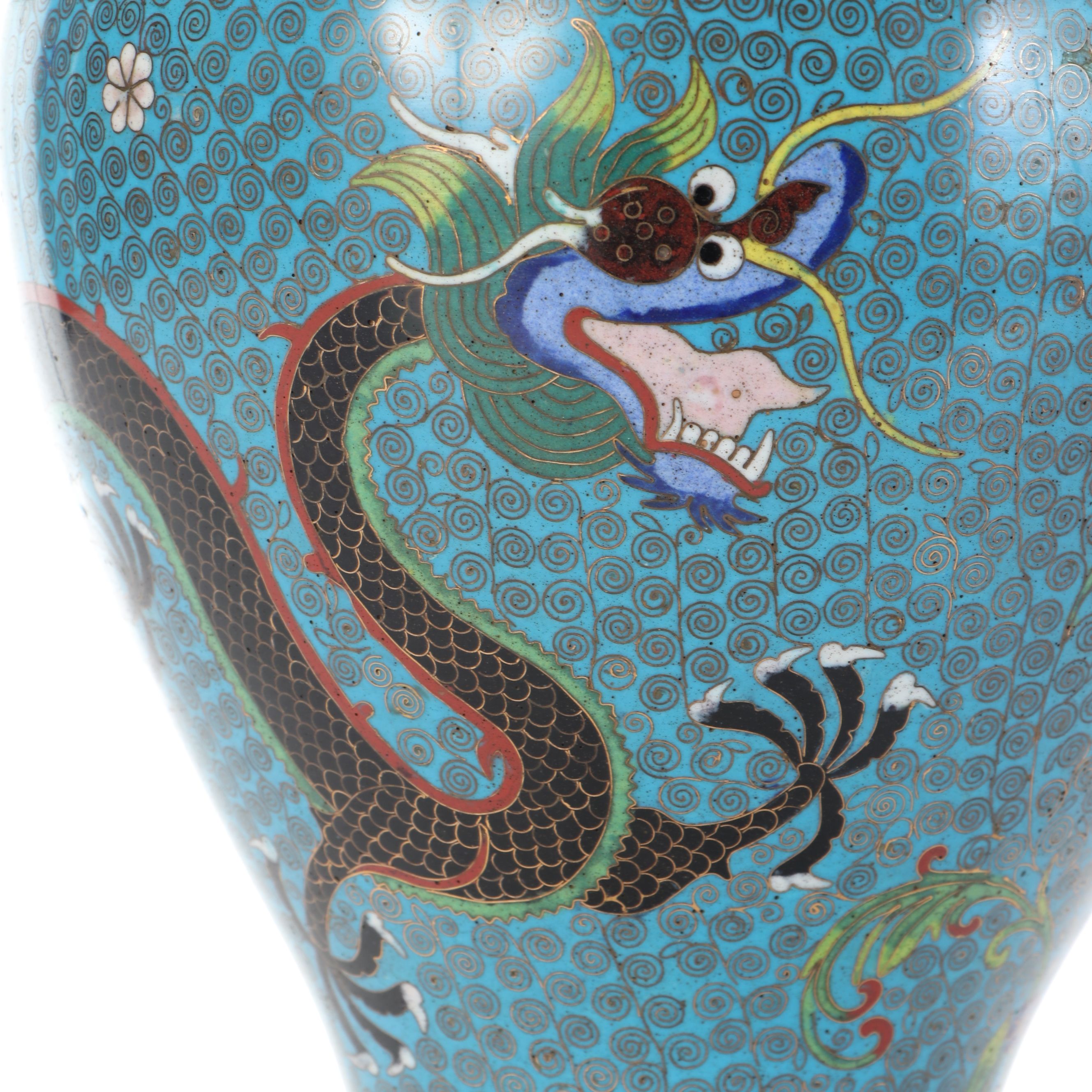Chinese Cloisonné Enamel on Brass Five-Toed Dragon Table Lamp