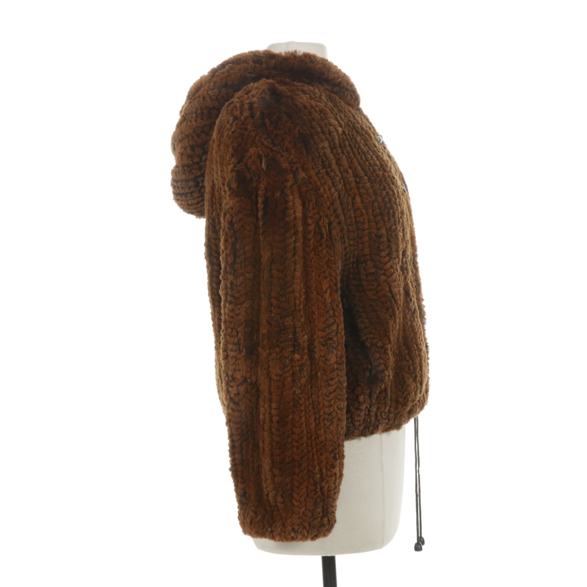 Knitted Rabbit Fur Zip-Front Jacket with Leather Accents by Il Fait Froid