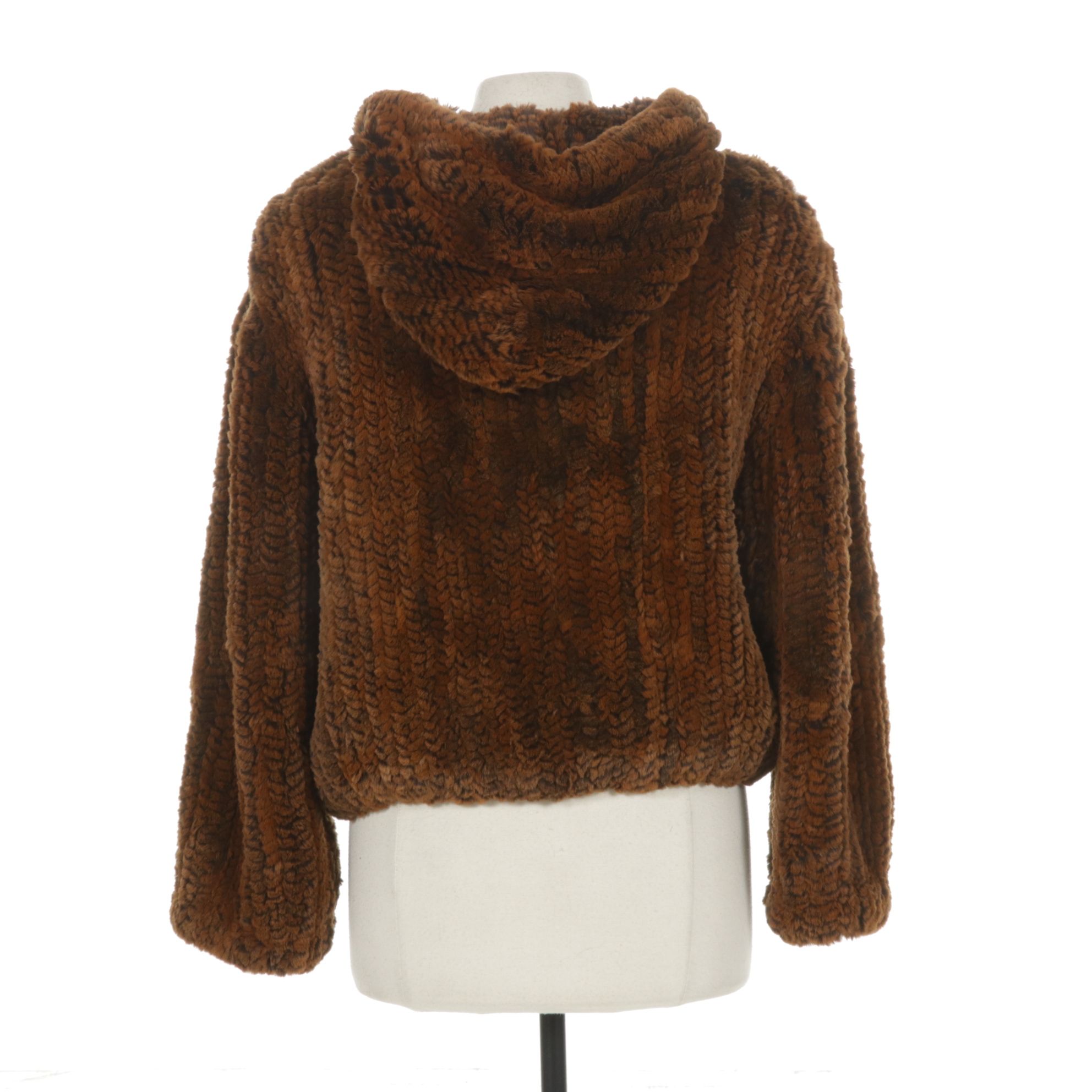 Knitted Rabbit Fur Zip-Front Jacket with Leather Accents by Il Fait Froid