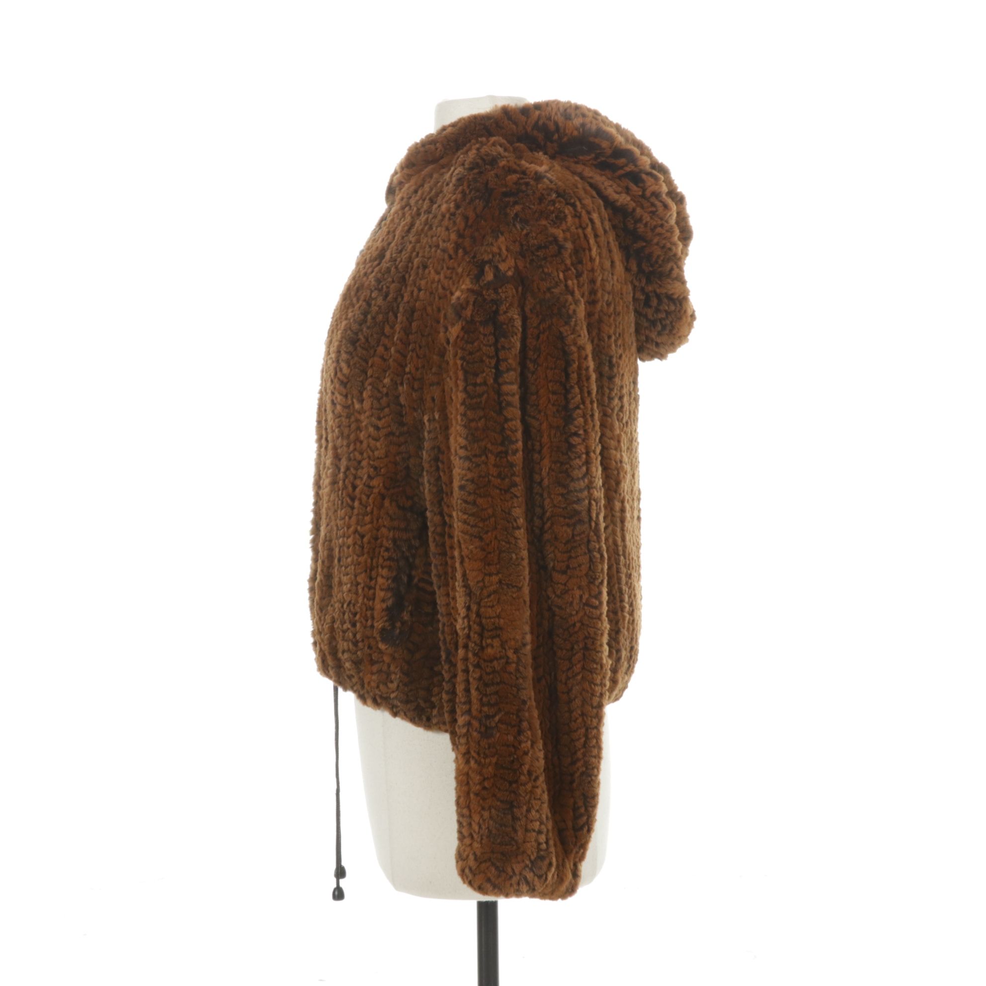 Knitted Rabbit Fur Zip-Front Jacket with Leather Accents by Il Fait Froid