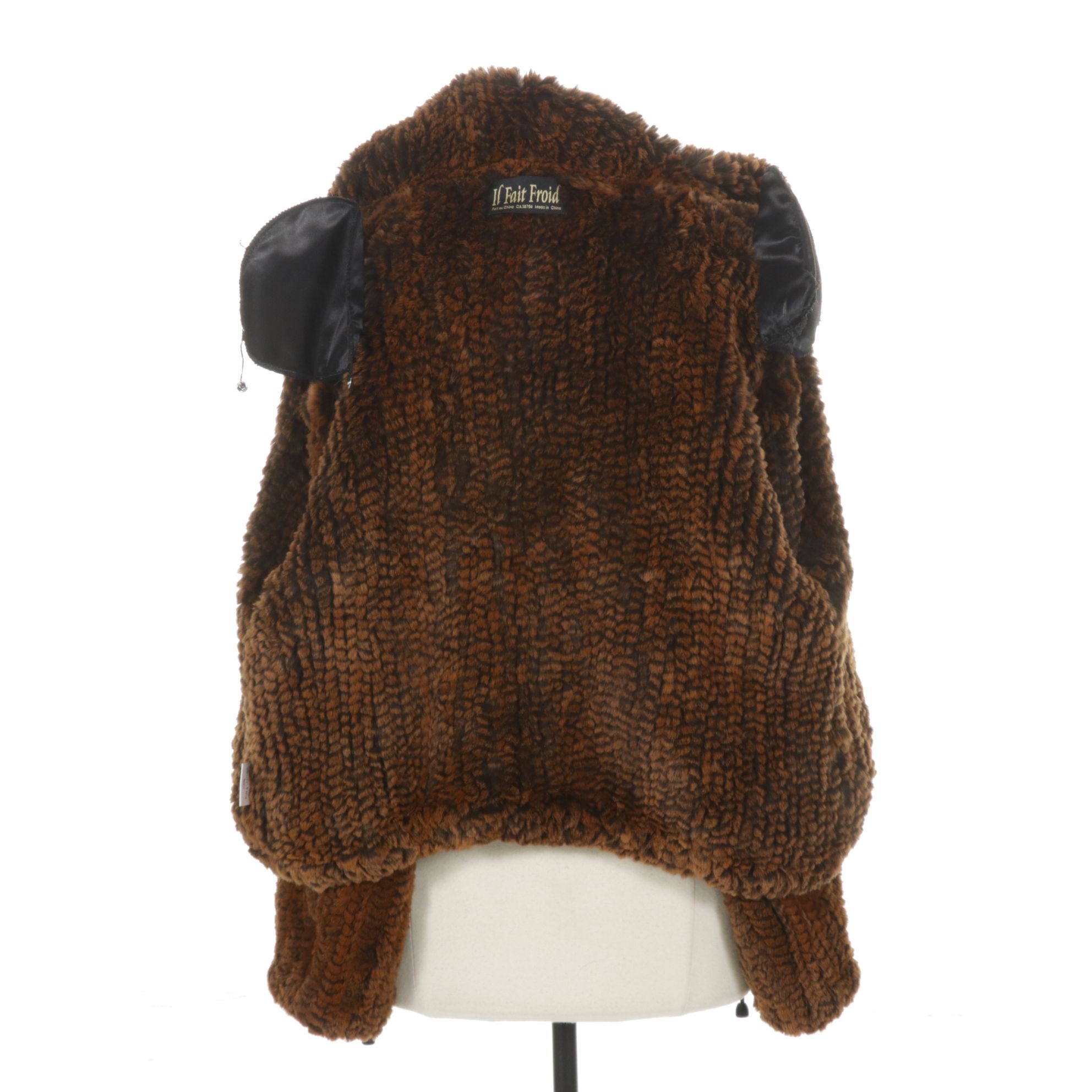 Knitted Rabbit Fur Zip-Front Jacket with Leather Accents by Il Fait Froid