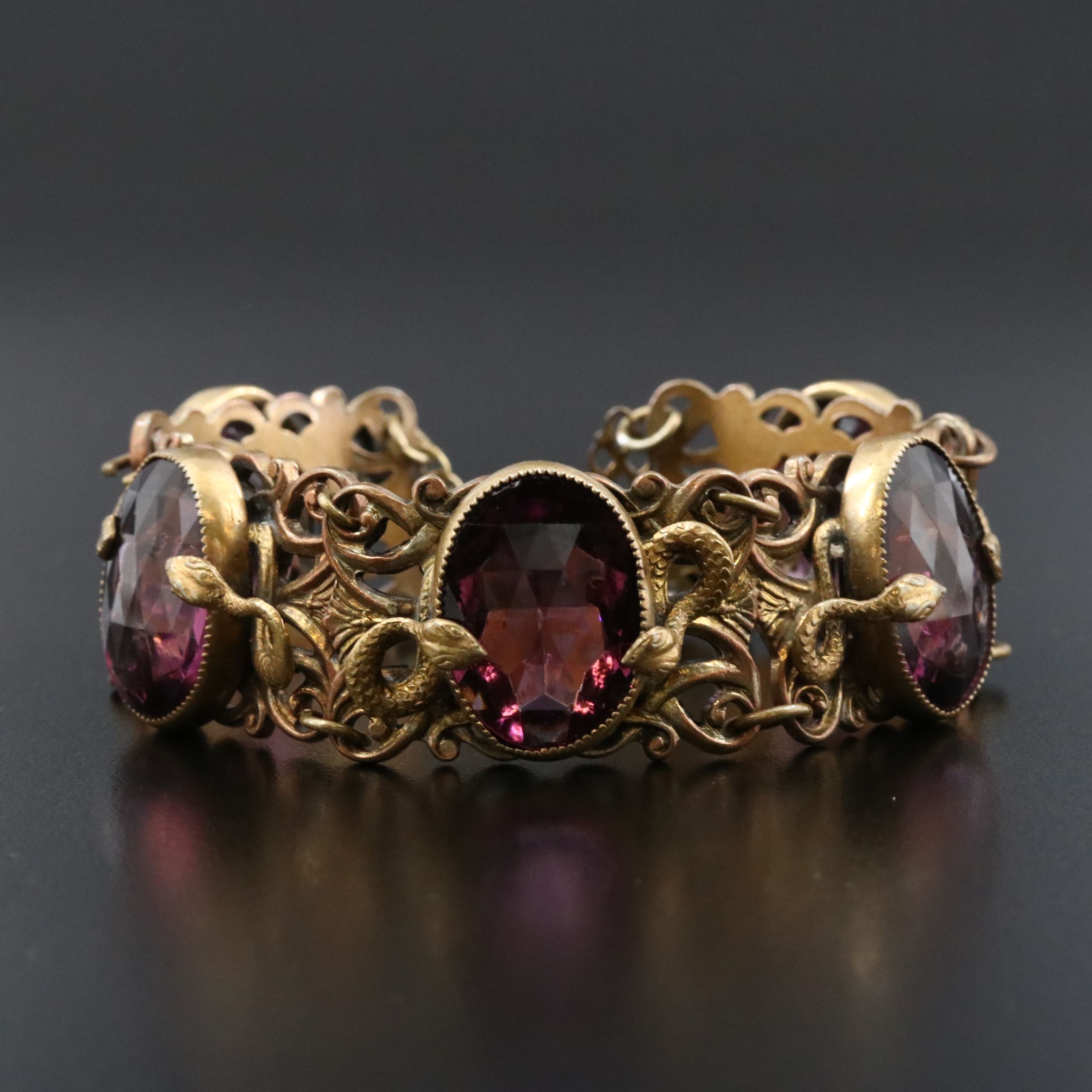 Art Nouveau Glass Panel Bracelet with Double Snake Motif