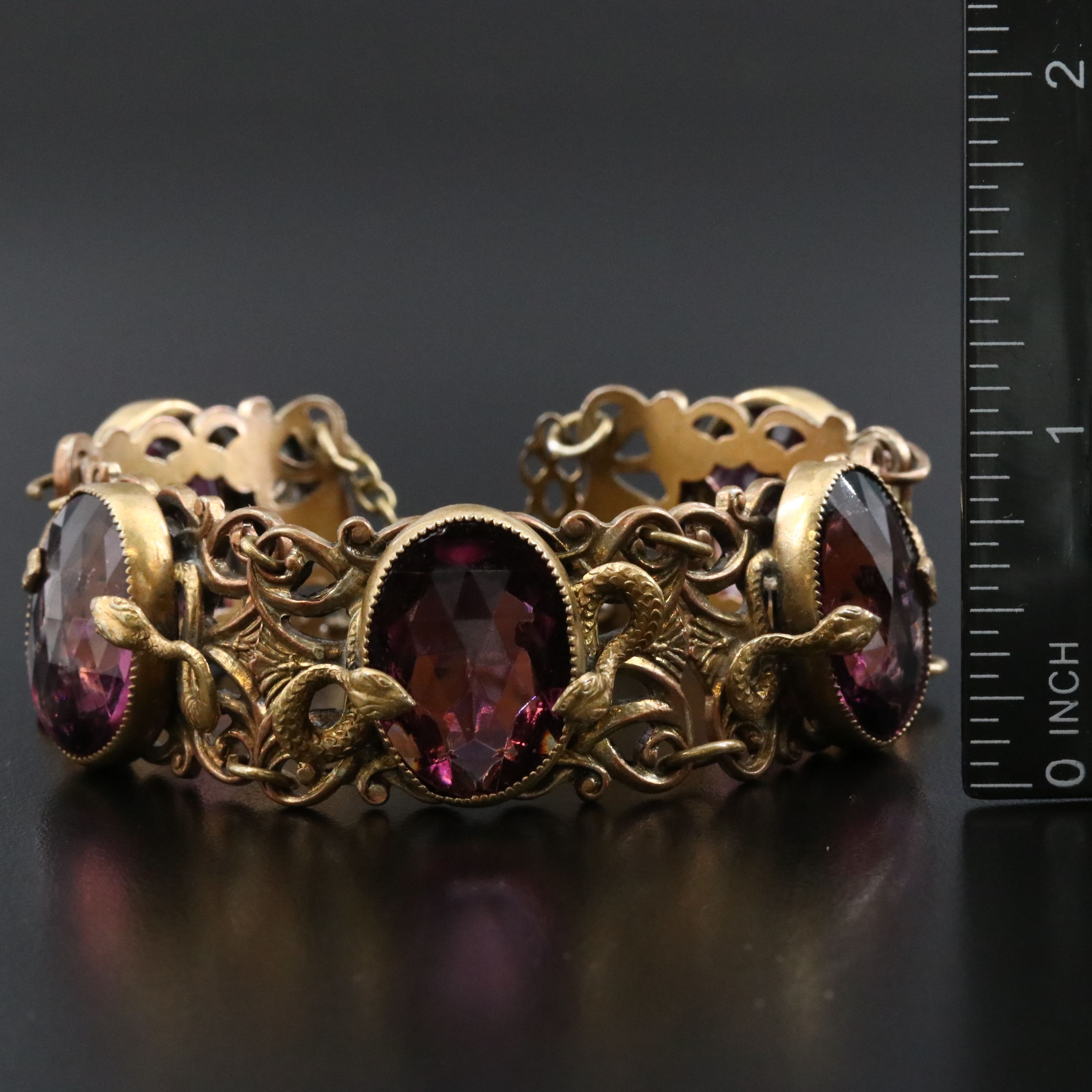 Art Nouveau Glass Panel Bracelet with Double Snake Motif