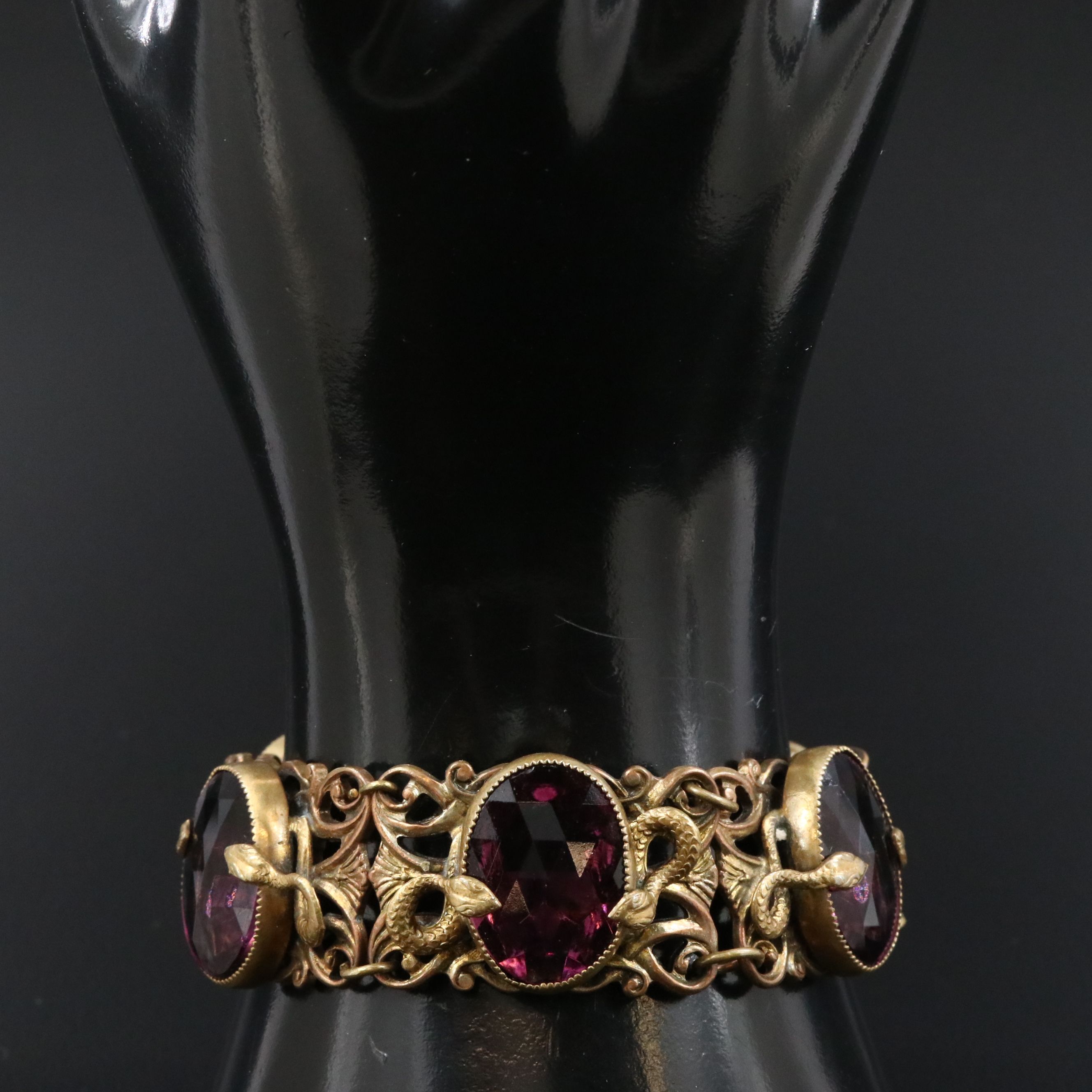 Art Nouveau Glass Panel Bracelet with Double Snake Motif