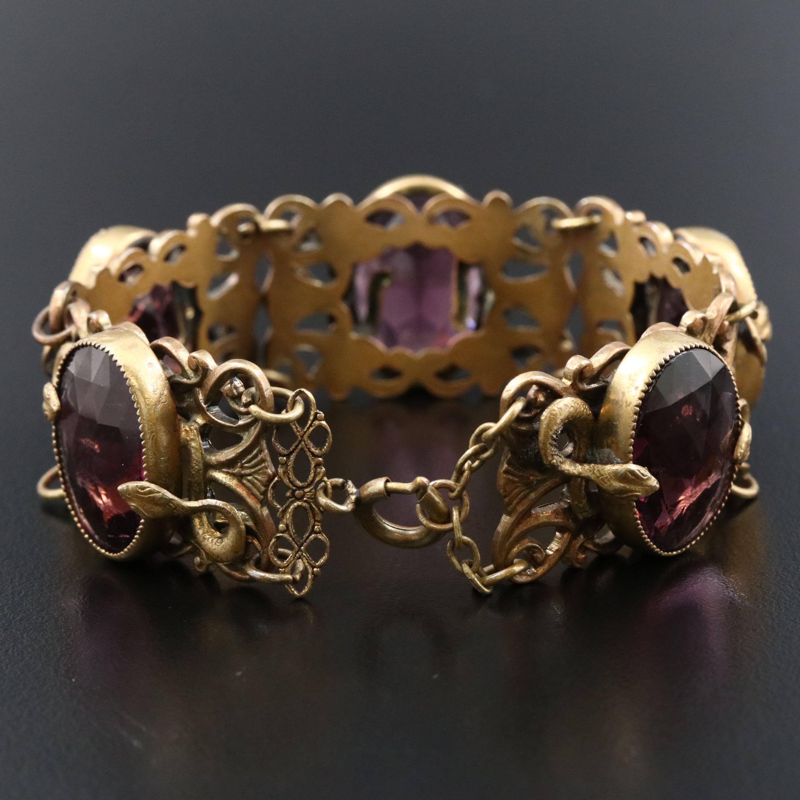 Art Nouveau Glass Panel Bracelet with Double Snake Motif