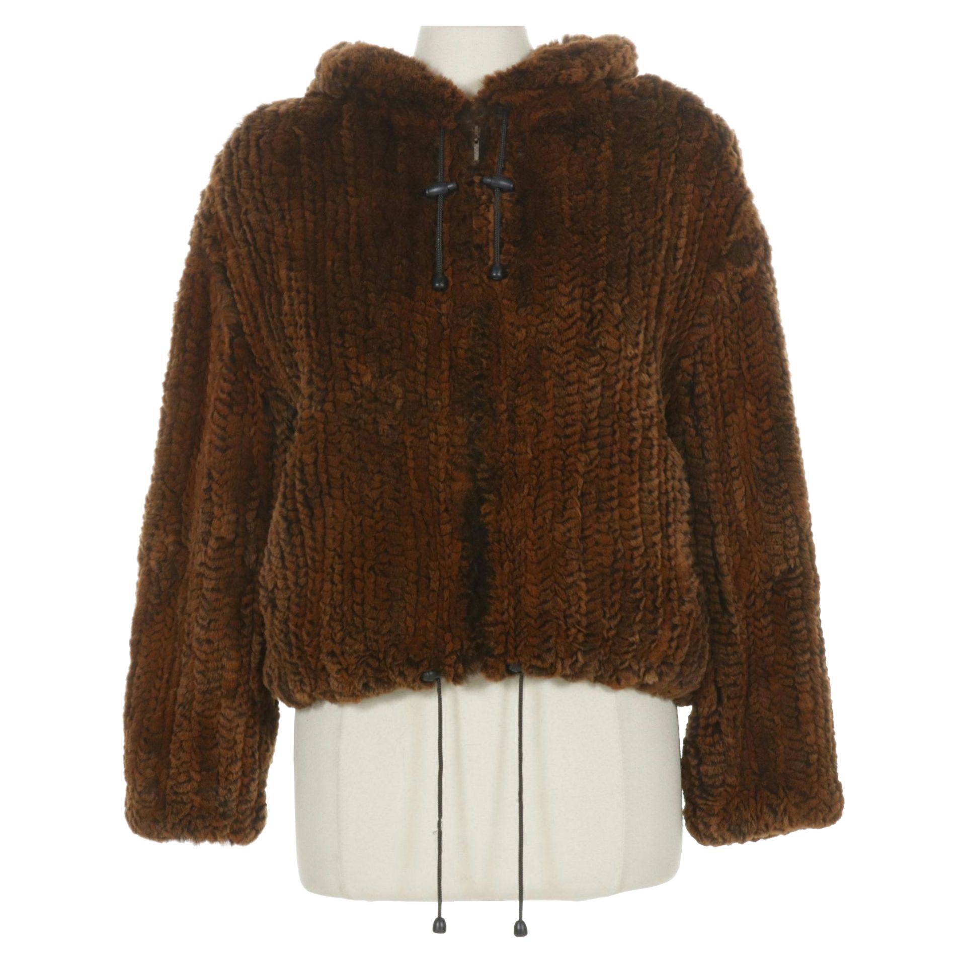 Knitted Rabbit Fur Zip-Front Jacket with Leather Accents by Il Fait Froid