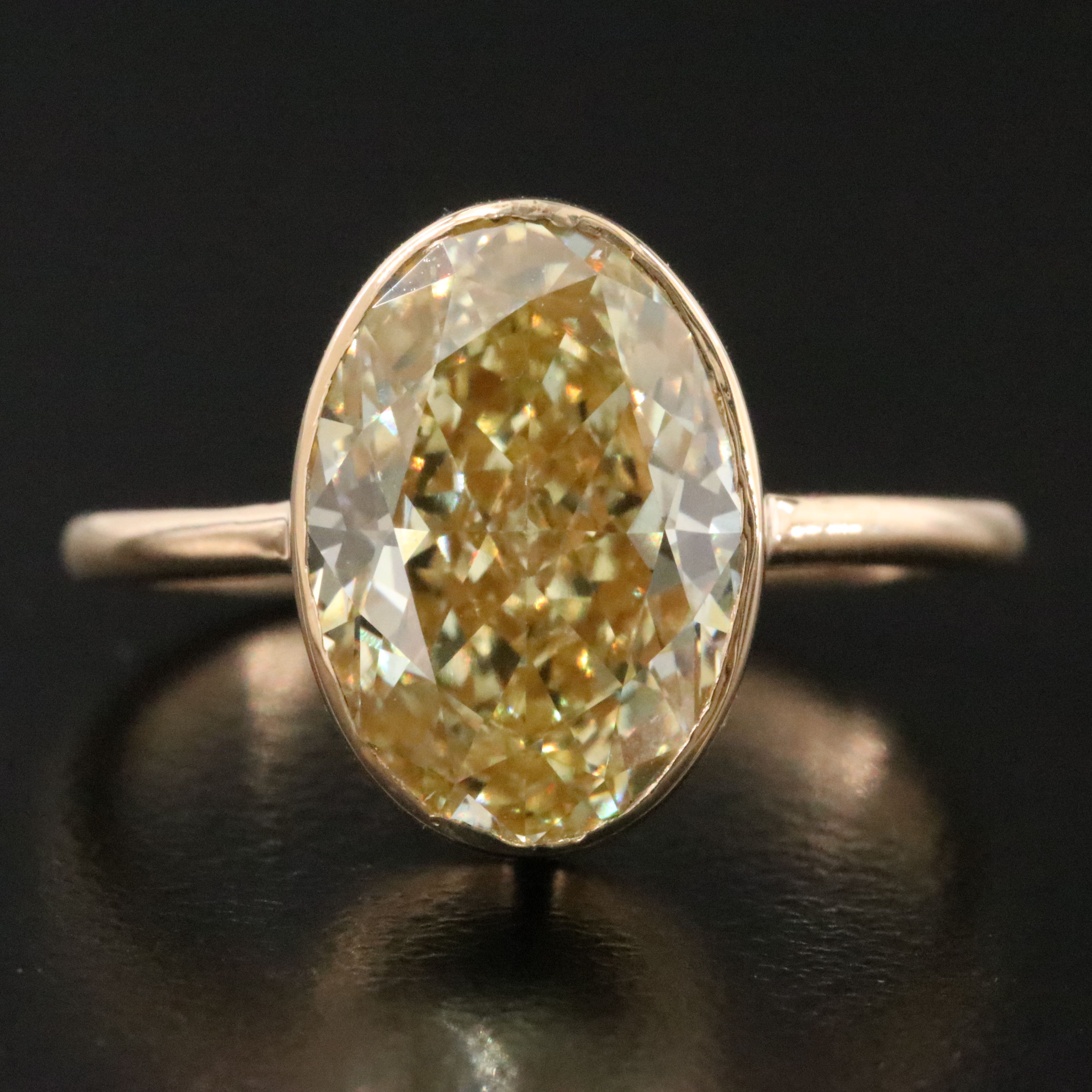 18K 4.03 CT Lab Grown Fancy Intense Yellow Diamond Ring with IGI Report