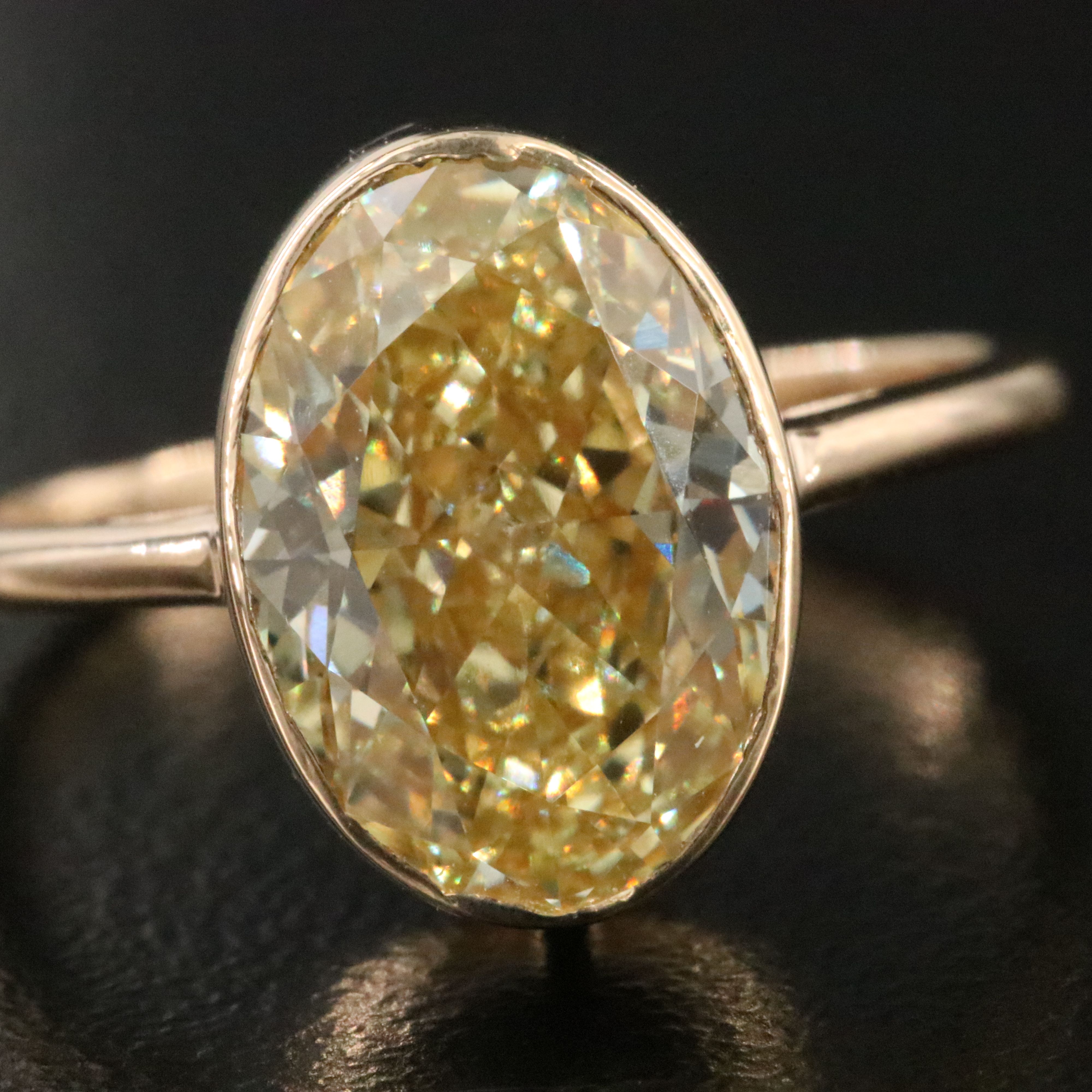 18K 4.03 CT Lab Grown Fancy Intense Yellow Diamond Ring with IGI Report