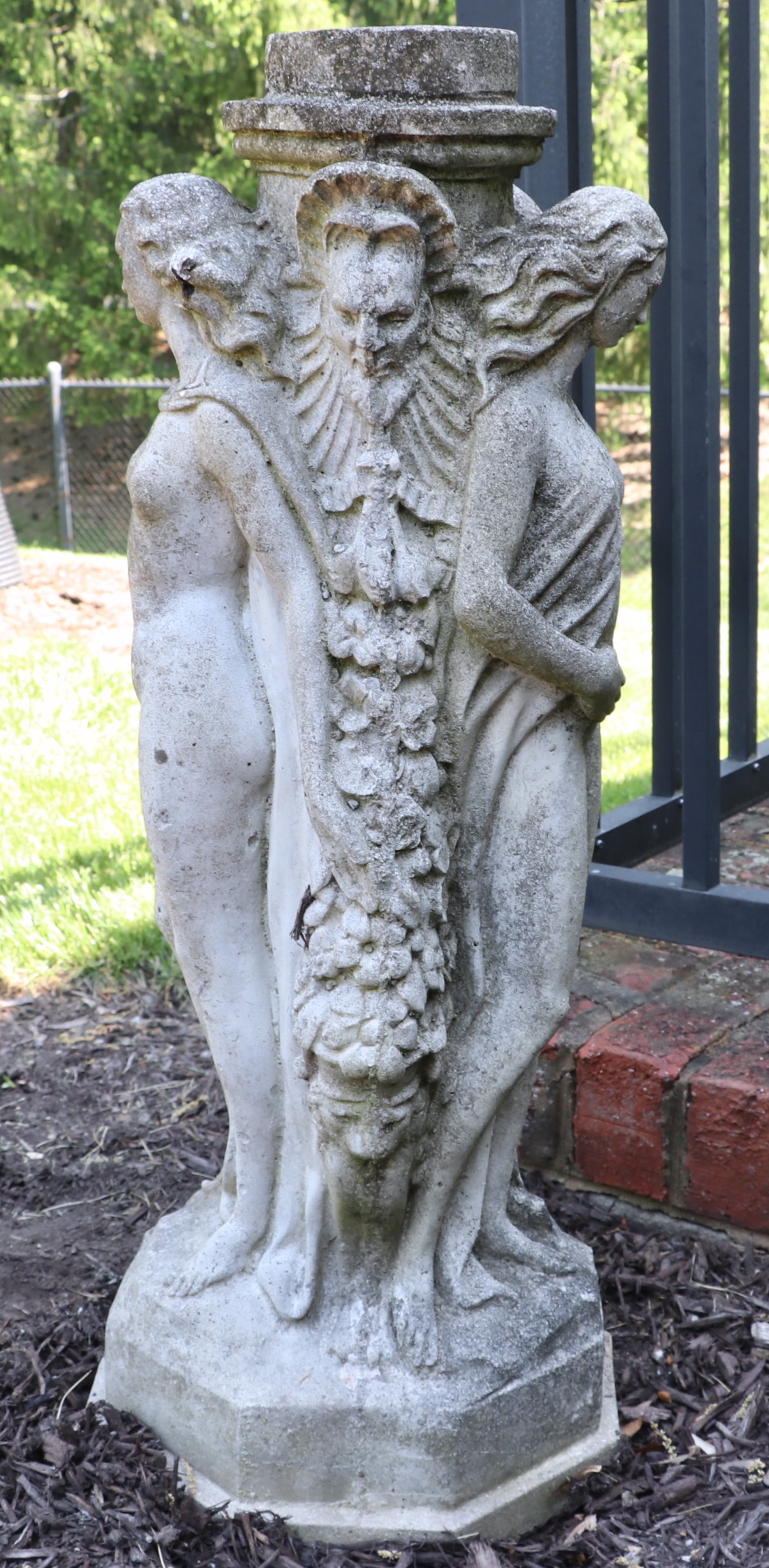 Neoclassical Three Graces Sculptural Garden Pedestal