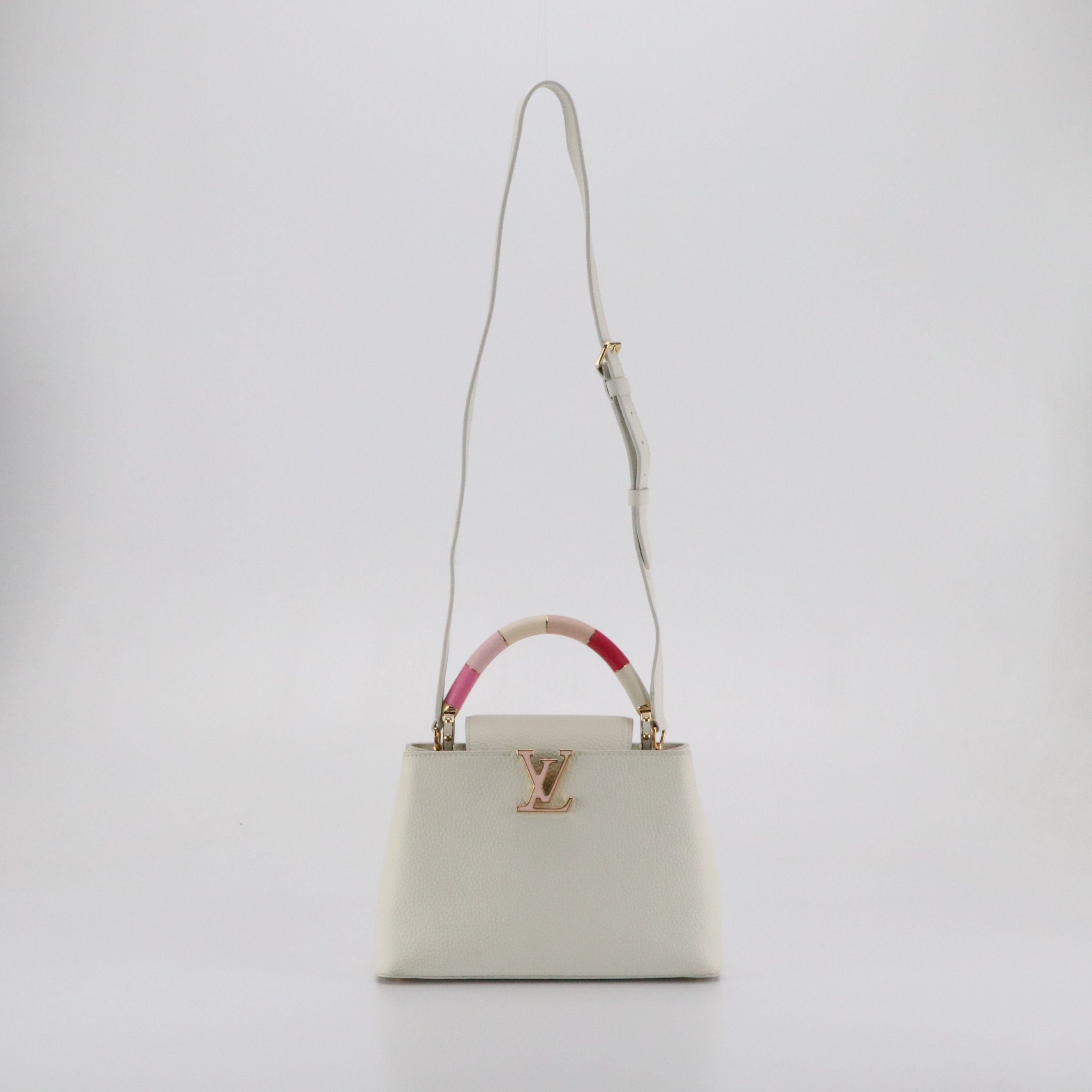 Louis Vuitton Capucines BB Pink Color Block Handle Bag in Snow Taurillon Leather