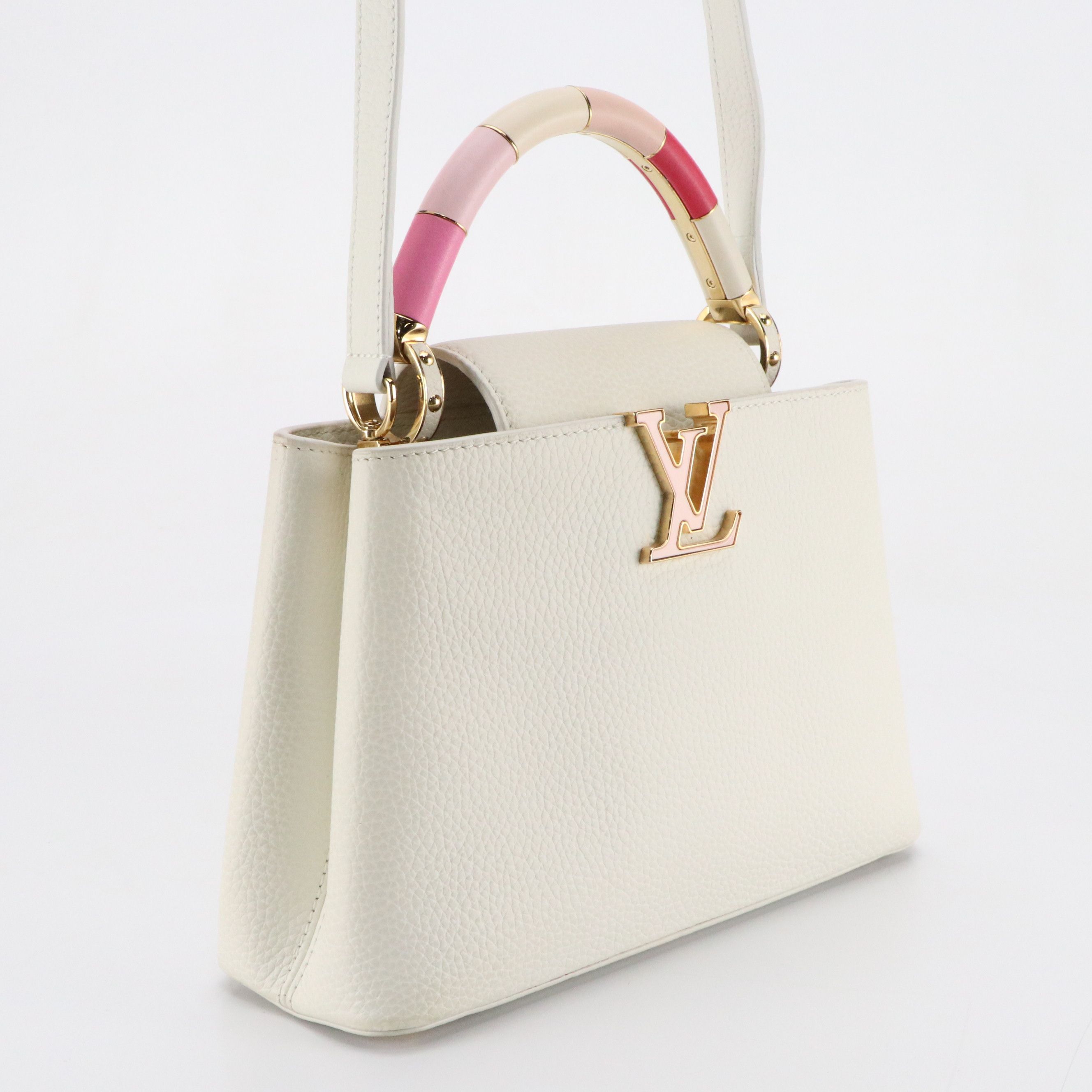 Louis Vuitton Capucines BB Pink Color Block Handle Bag in Snow Taurillon Leather