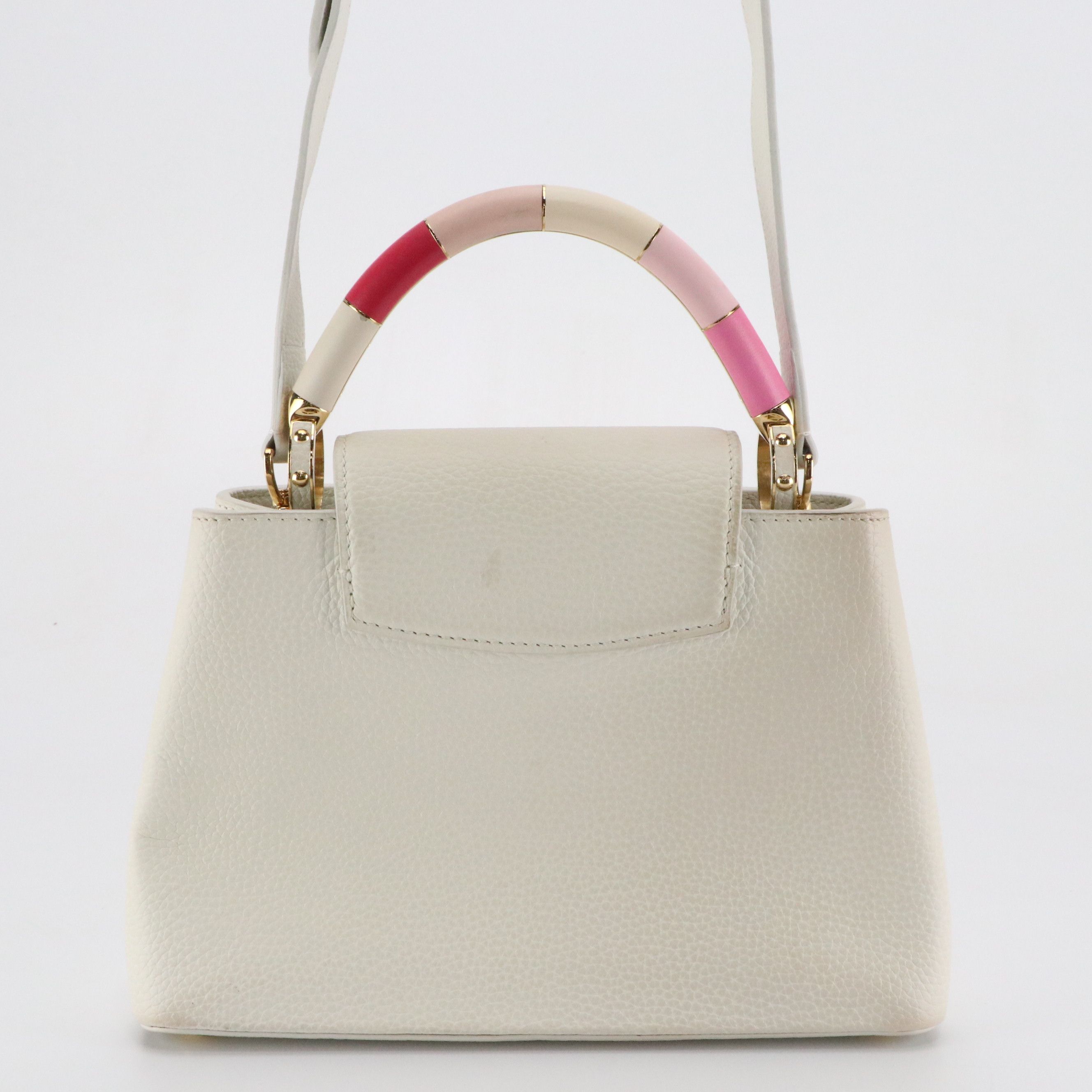 Louis Vuitton Capucines BB Pink Color Block Handle Bag in Snow Taurillon Leather