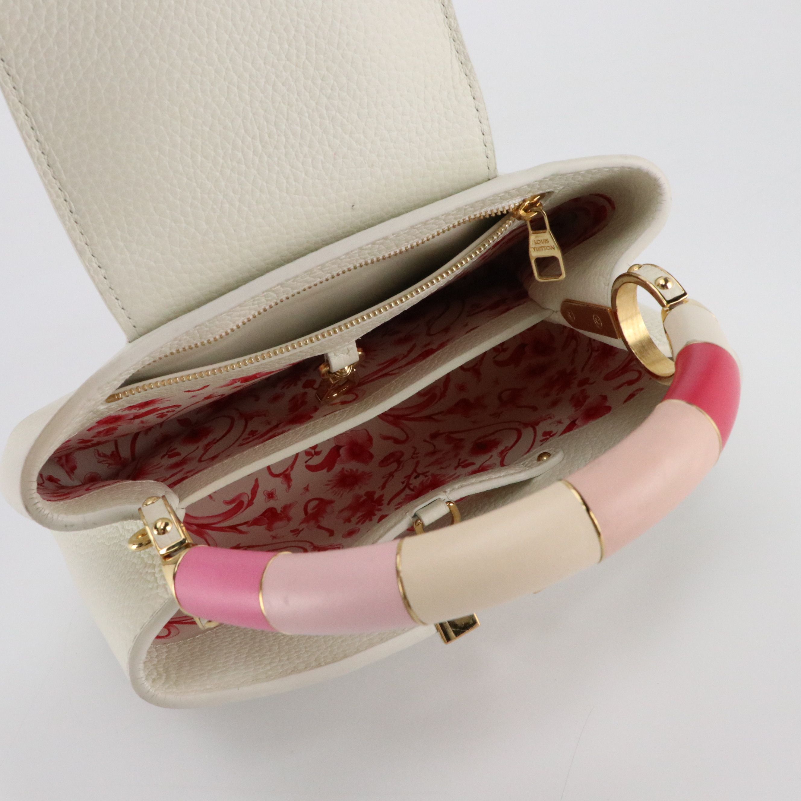 Louis Vuitton Capucines BB Pink Color Block Handle Bag in Snow Taurillon Leather