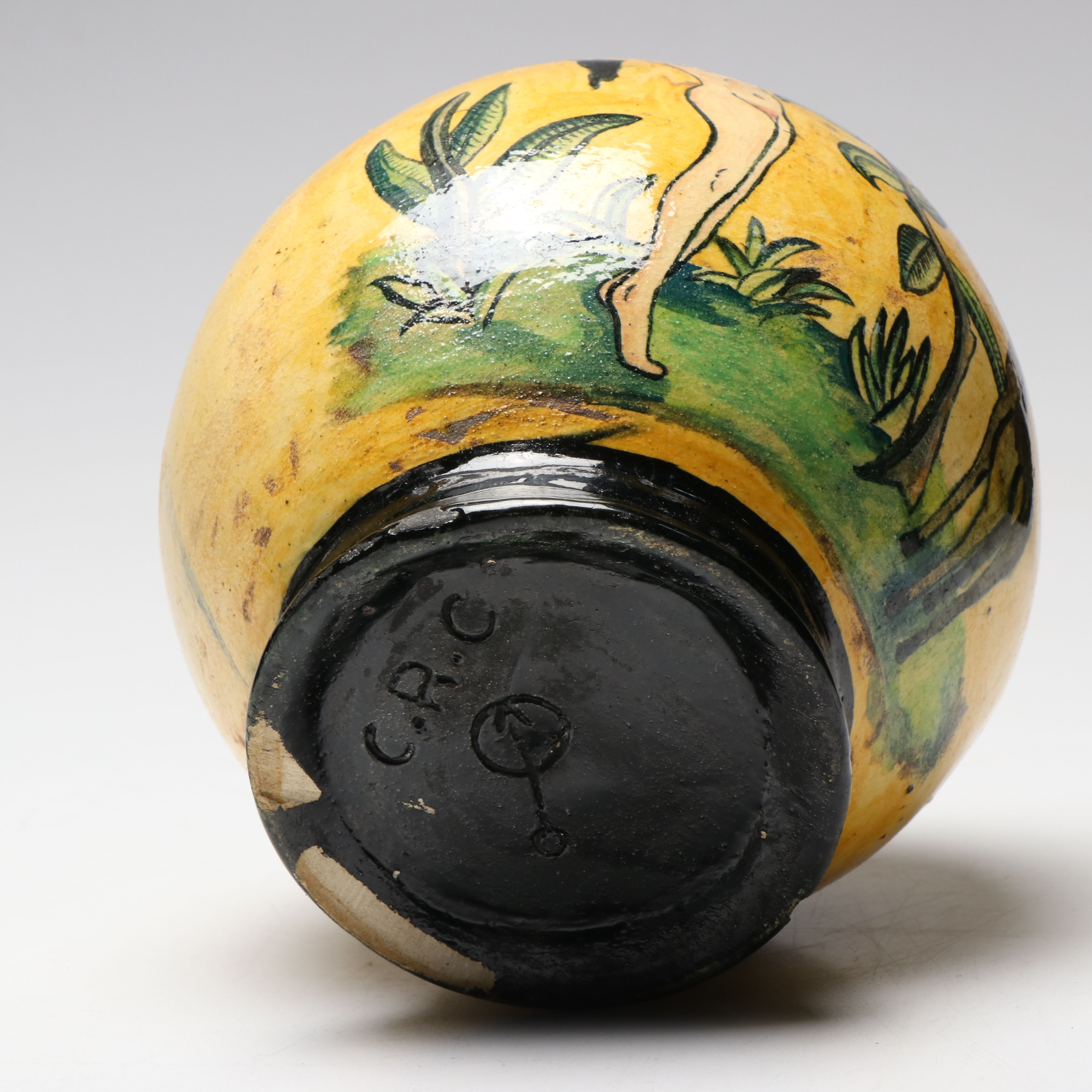 Art Deco Majolica Style Nude Figure Ceramic Vase