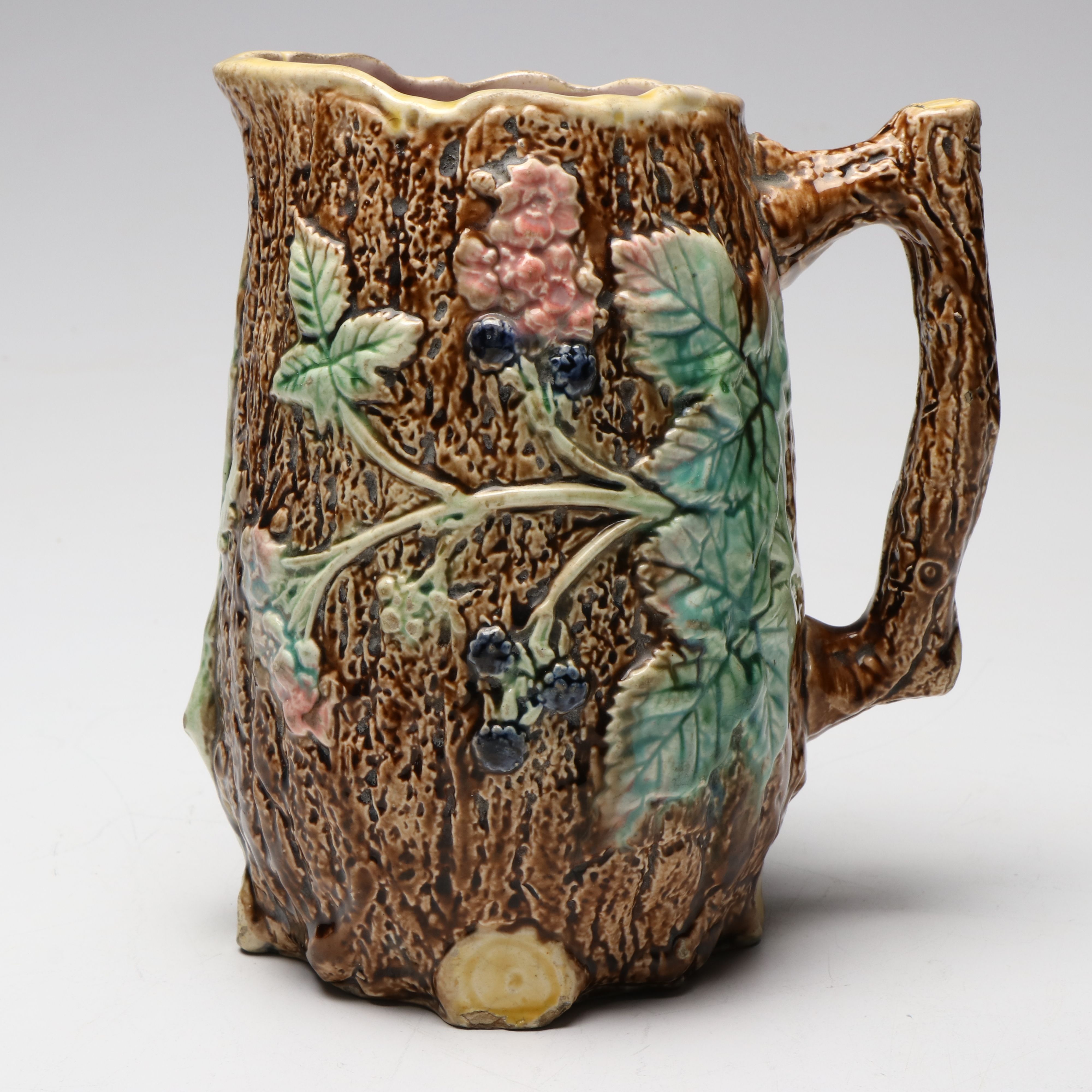 European Majolica Vegetal Faux Bois Pitcher