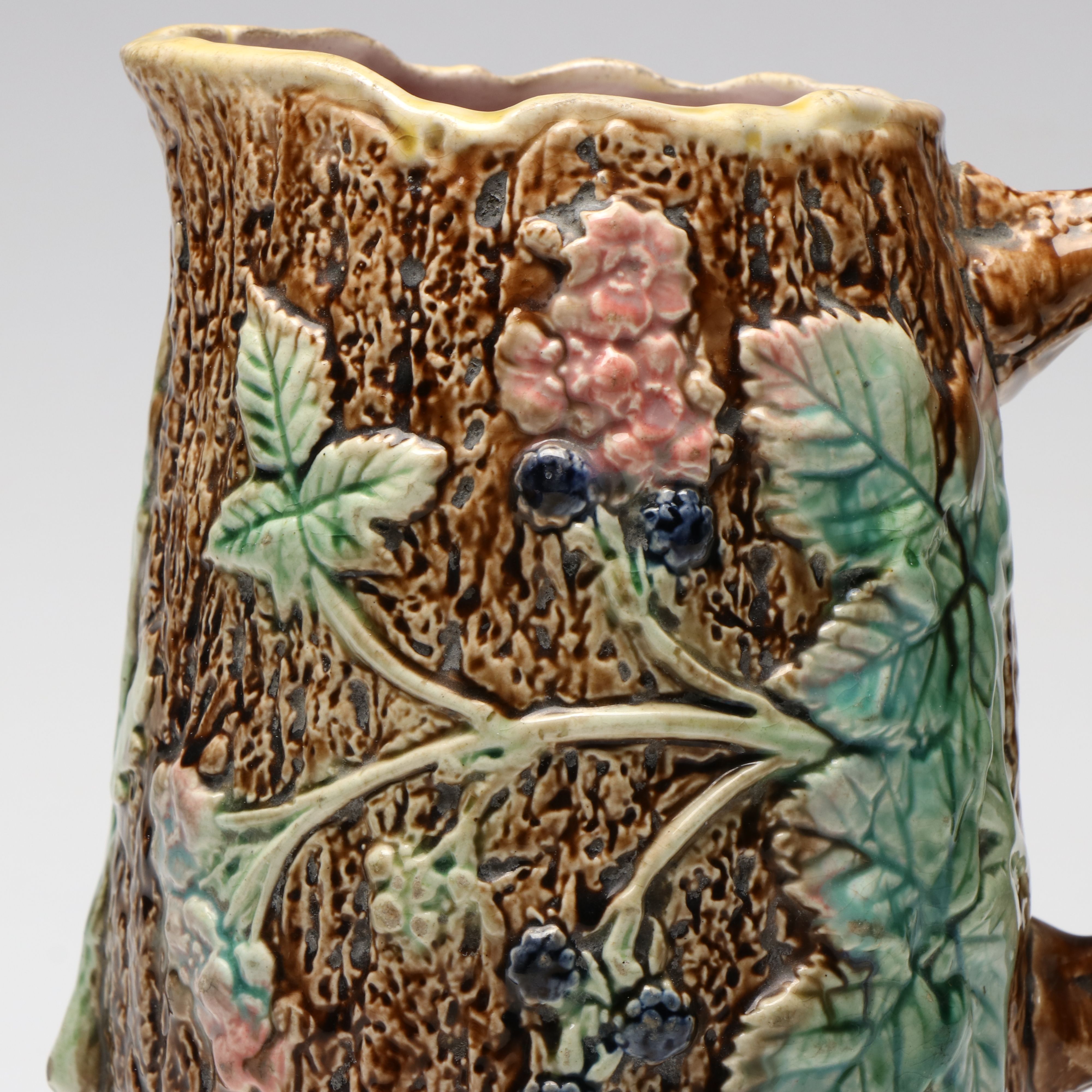 European Majolica Vegetal Faux Bois Pitcher