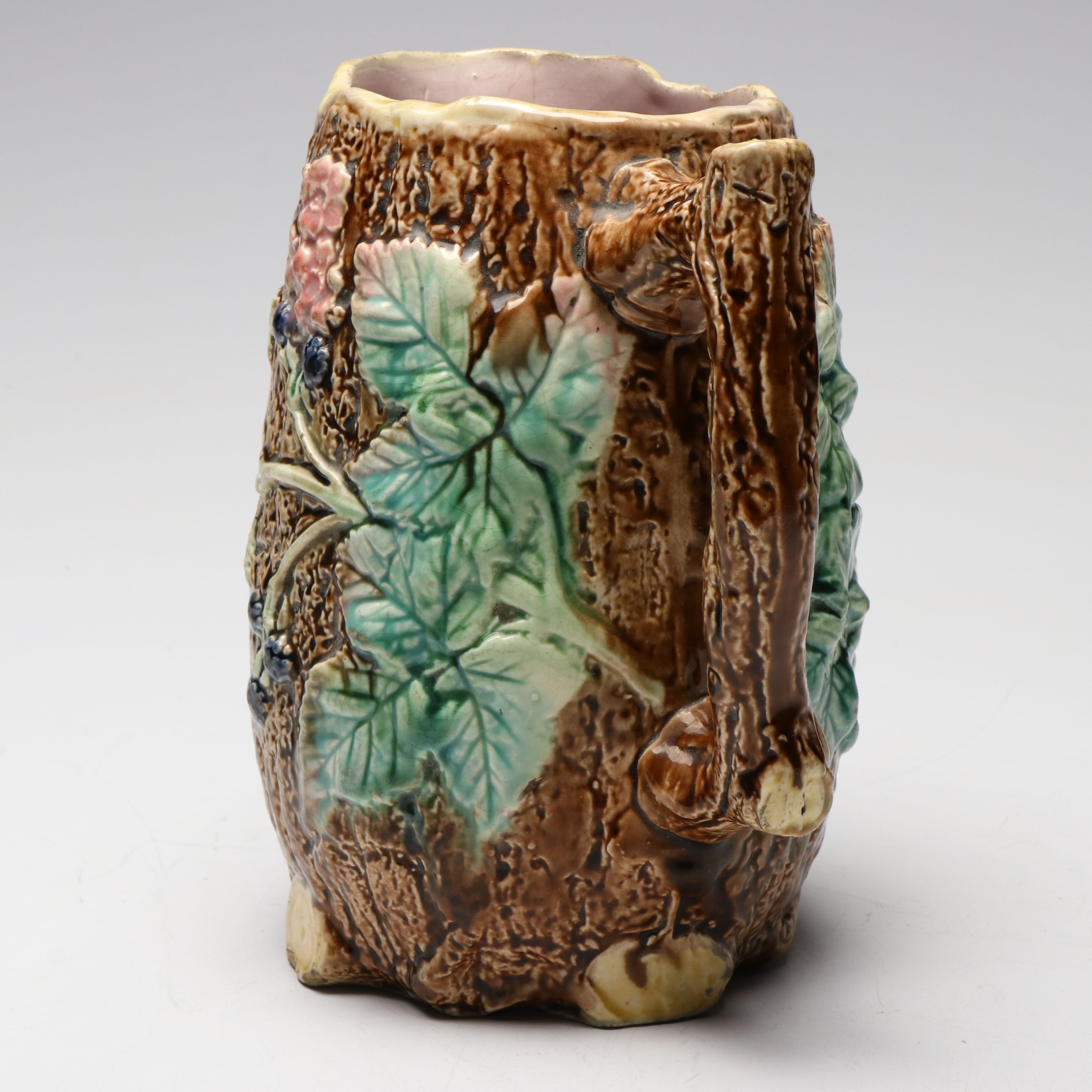 European Majolica Vegetal Faux Bois Pitcher