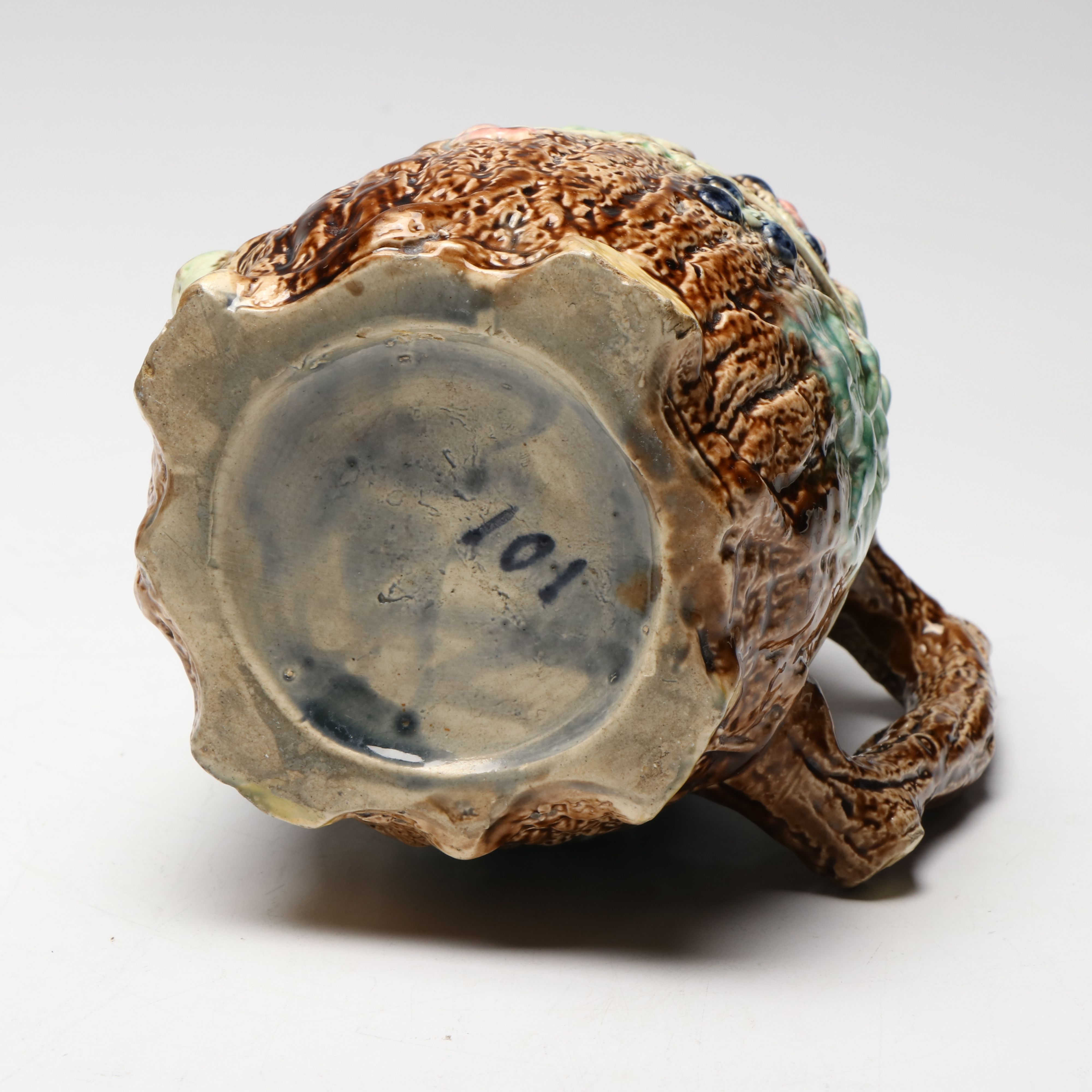 European Majolica Vegetal Faux Bois Pitcher