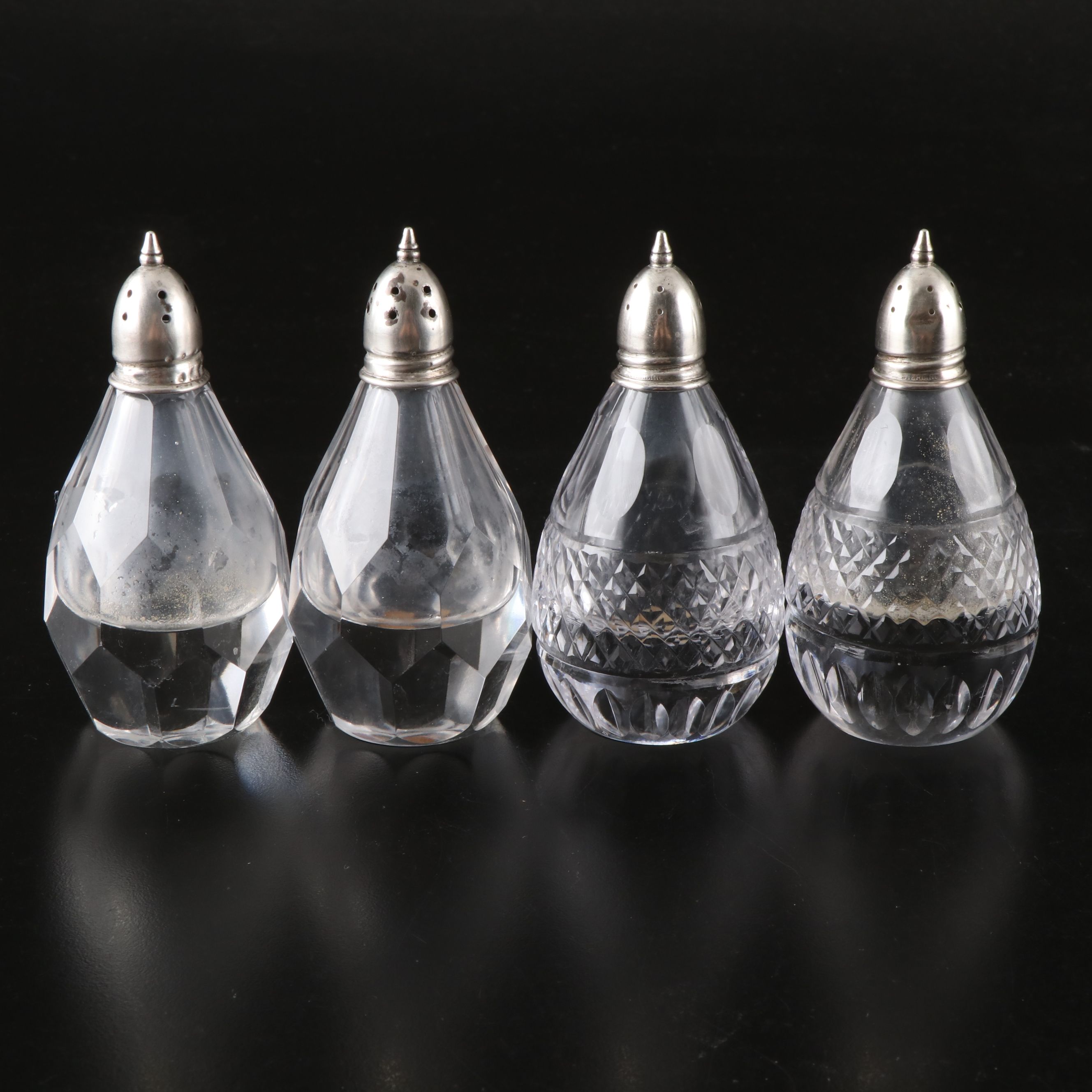 Irving W. Rice & Co. Glass Shakers with Sterling Caps, Early to Mid-20th C.