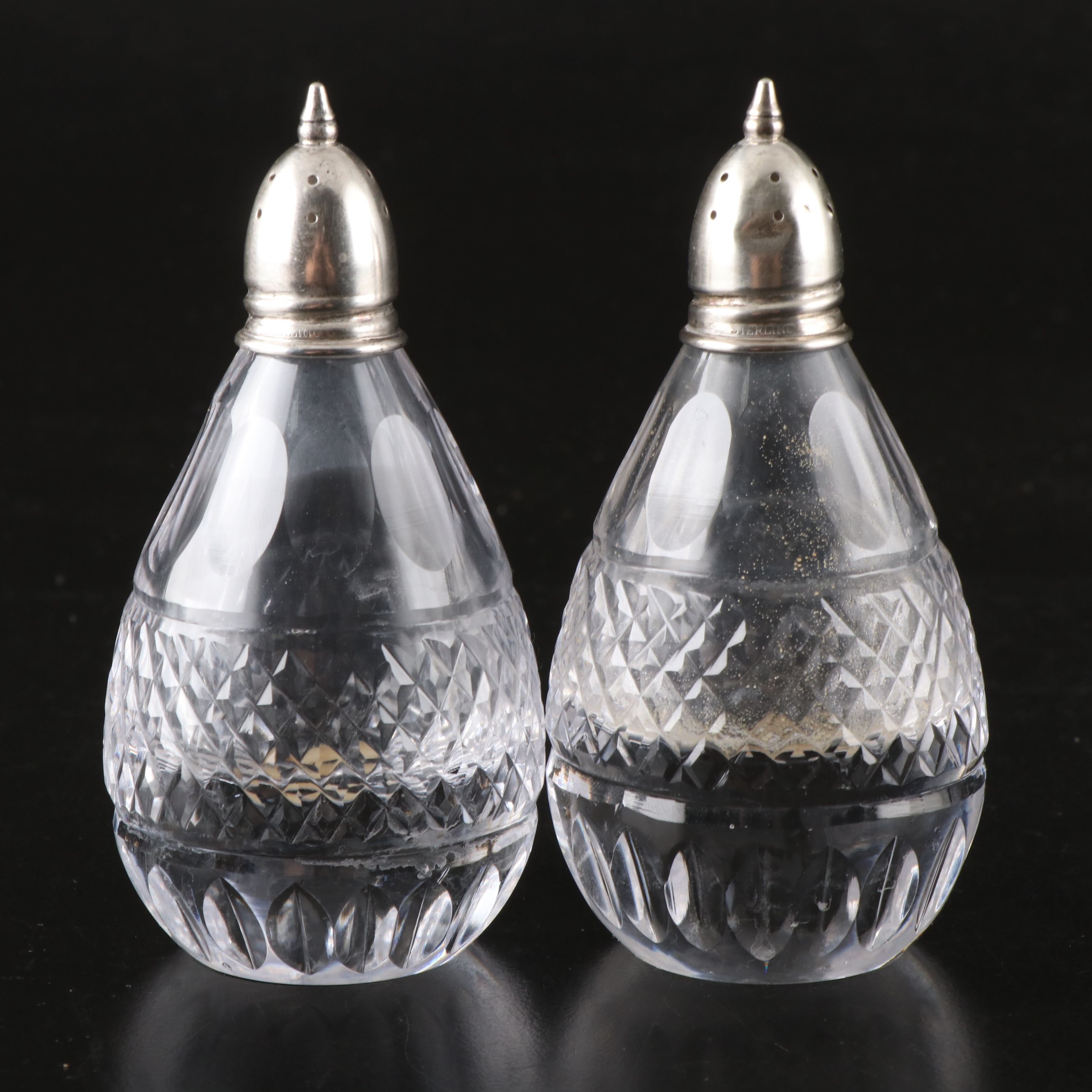 Irving W. Rice & Co. Glass Shakers with Sterling Caps, Early to Mid-20th C.